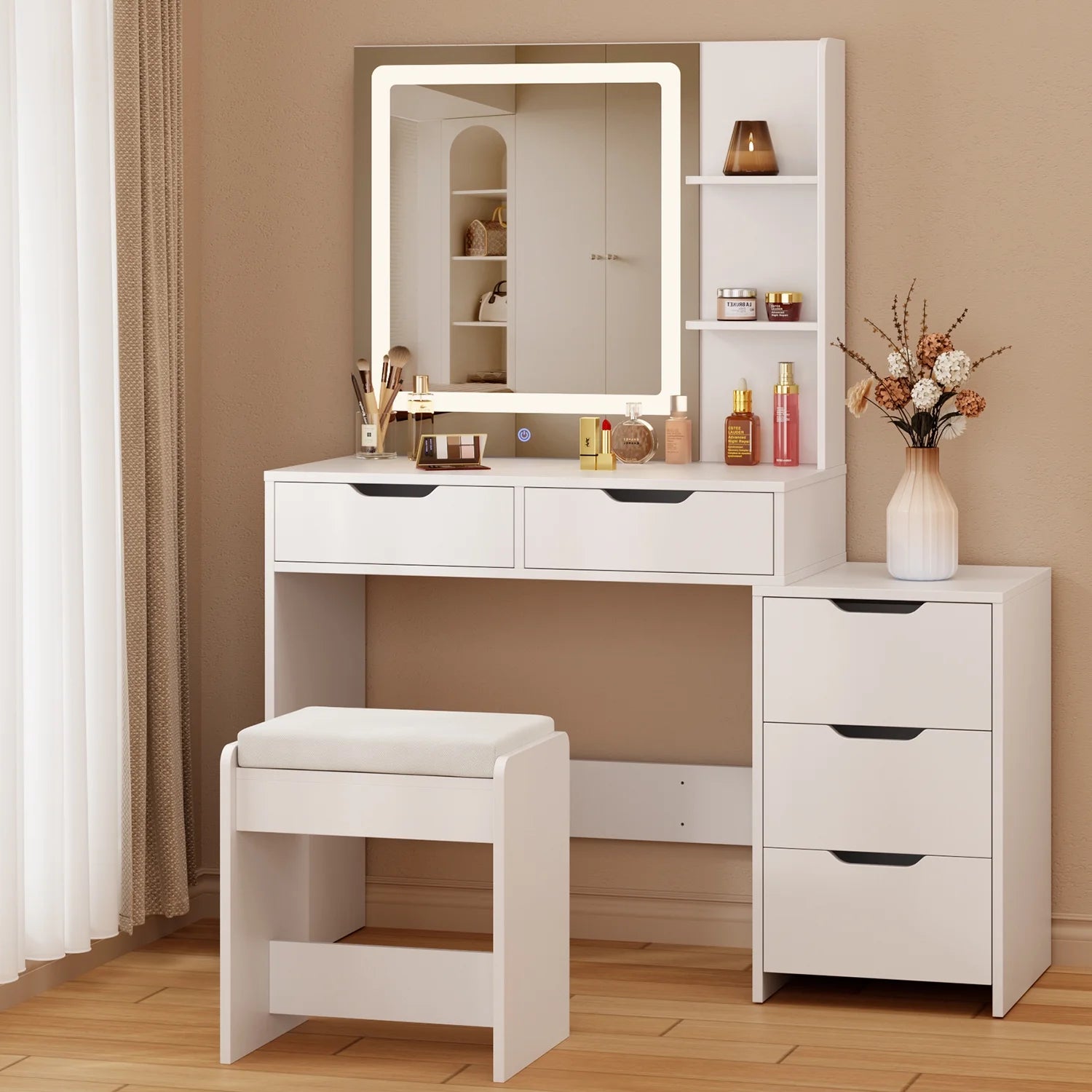 Makeup Vanity with Mirror and Lights Large Vanity Table Set White