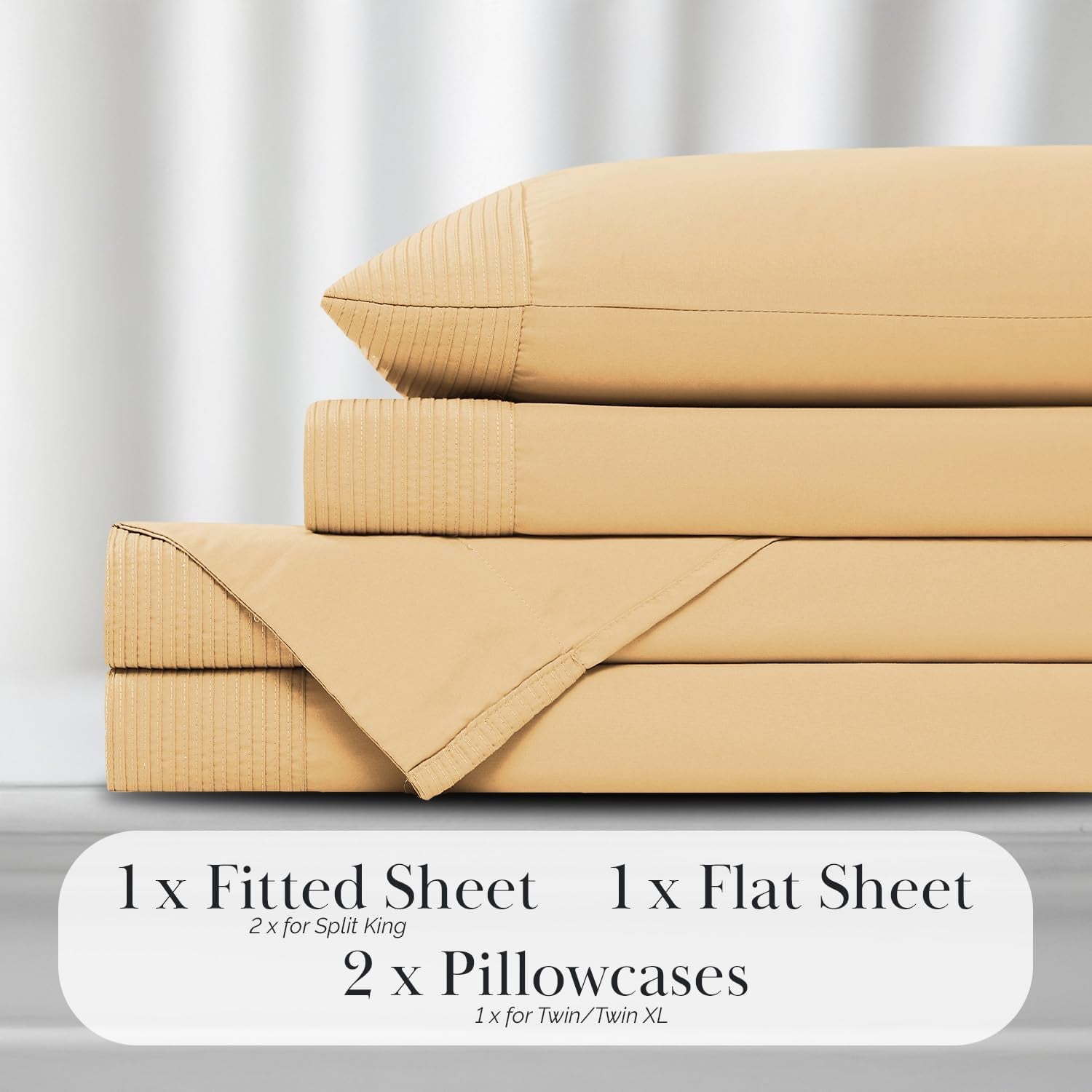 5-Piece Split King Sheet Set, 21-Inch Extra Deep Pocket Split King Adjustable Bed Sheets, with 2 Fitted Sheets, 1 Flat Sheet, and 2 King Pillowcases, Gold Sheets
