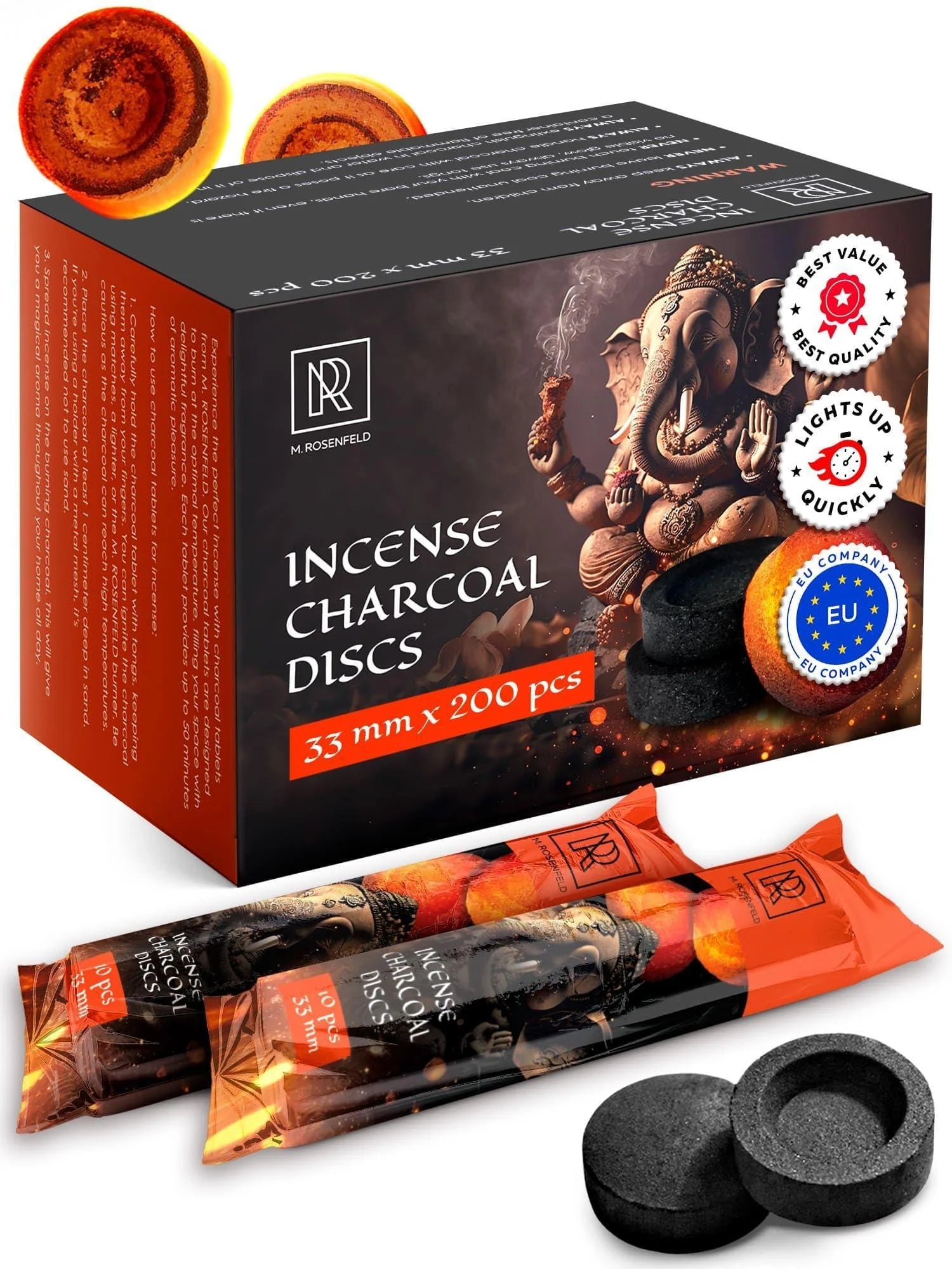 200 Pcs Charcoal Tablets for Incense – Quick Light Charcoal Tablets (20 Roll)