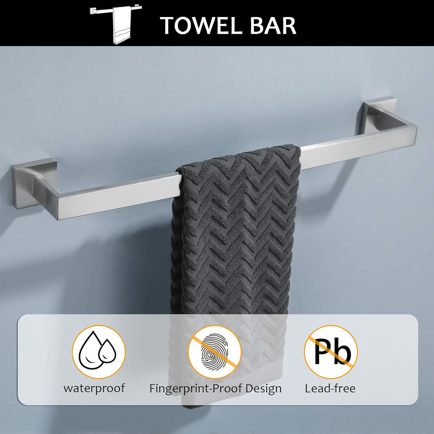 Towel Bar Set 5 Pieces Brushed Nickel Bathroom Hardware Set|Stainless Steel Wall Mounted 23.6-Inch Towel Rack