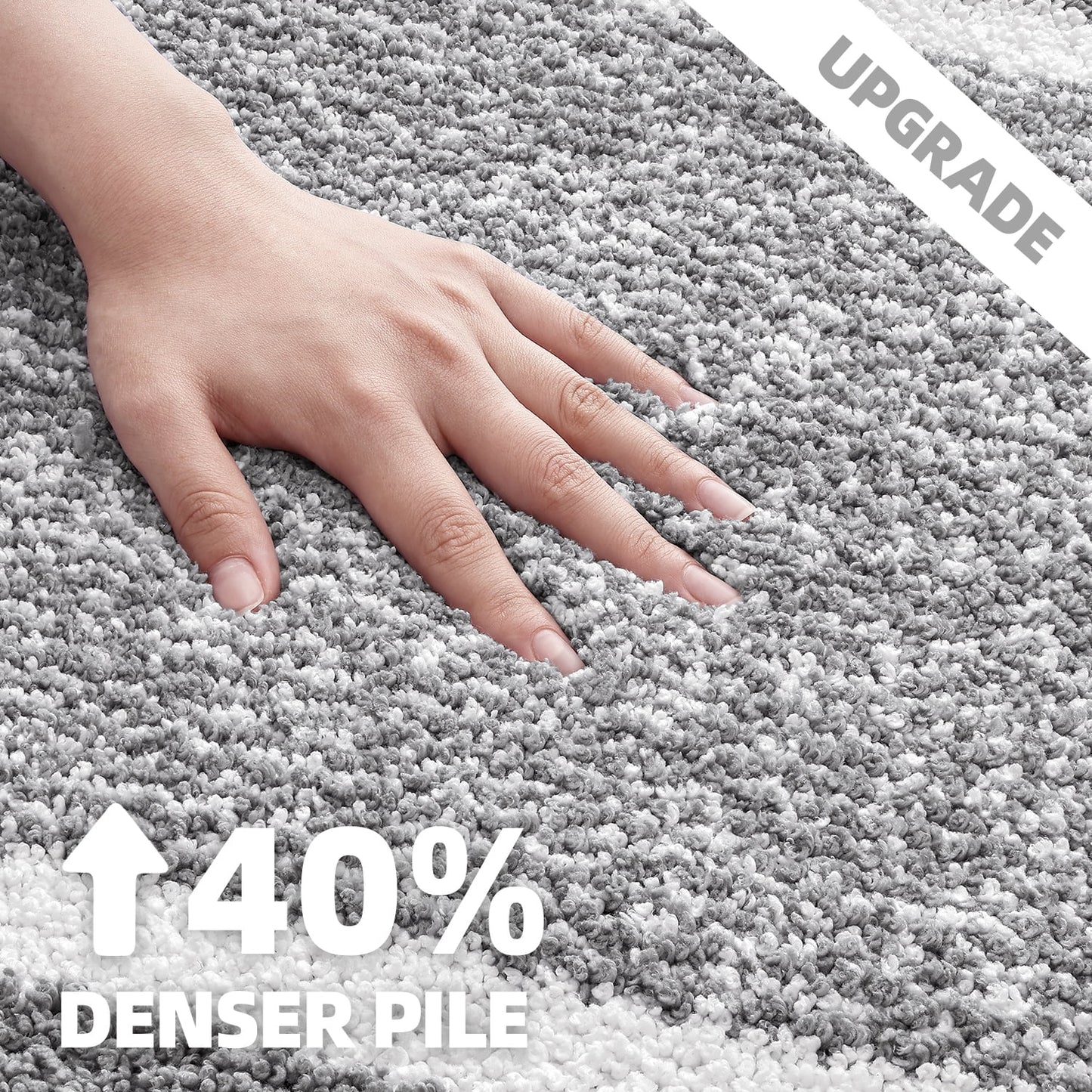 Bathroom Rug, Soft Absorbent Bathroom Mat and Bath Mat, Premium Microfiber Shag Bath Rug Machine Washable (16"X24",Grey and White)
