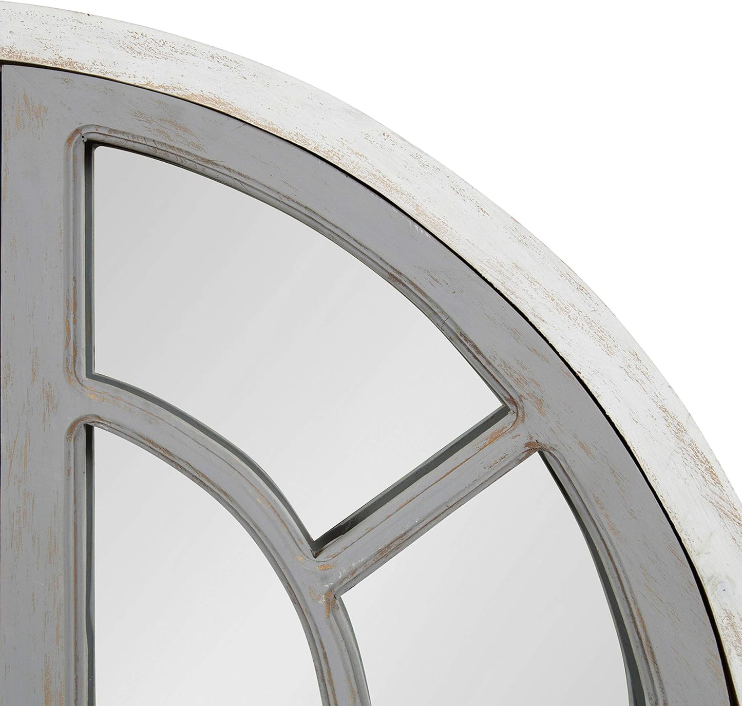 Boldmere Large Traditional Wood Windowpane Arch Mirror, 28X44, Gray and White