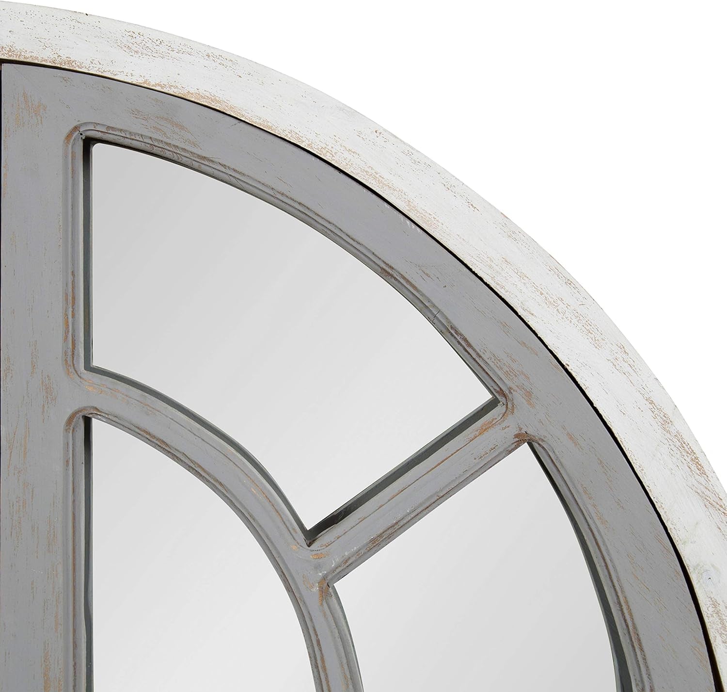 Boldmere Large Traditional Wood Windowpane Arch Mirror, 28X44, Gray and White