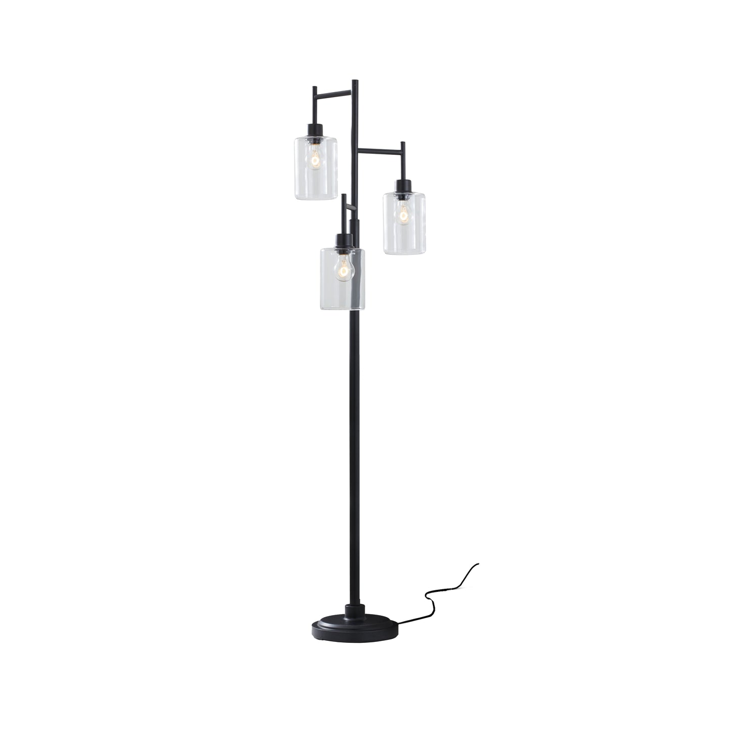 63.5 in 3 Light Contemporary Black Floor Lamp Clear Glass