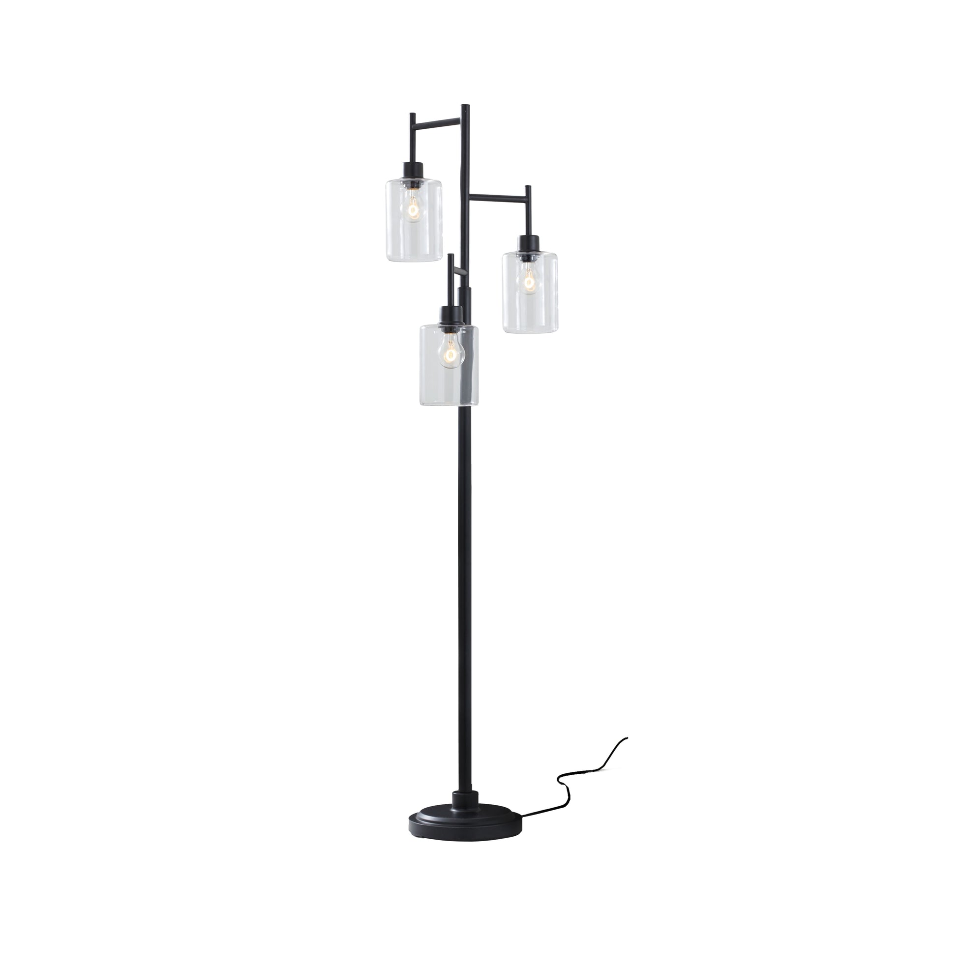 63.5 in 3 Light Contemporary Black Floor Lamp Clear Glass