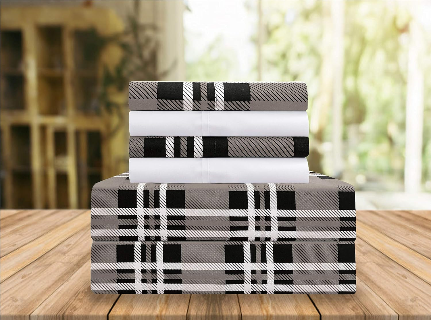 Luxury Soft Bed Sheets Plaid Pattern - 1500 Premium Hotel Quality Microfiber Softness Wrinkle and Fade Resistant (4-Piece) Bedding Set, Twin/Twin XL, Grey