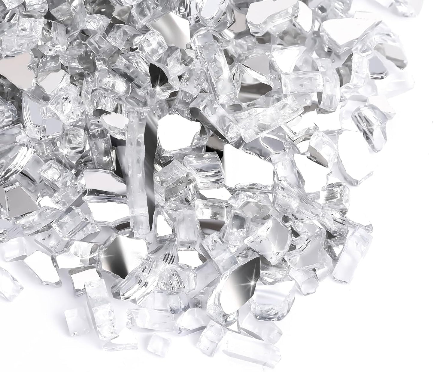 Fire Glass for Gas Fireplace 10 Pounds Fire Glass for Fireplace Fire Pit Glass Rock 1/2 Inch Clear Reflective Tempered Safe for Outdoors and Indoors Propane Fire Pit Table, Clear White