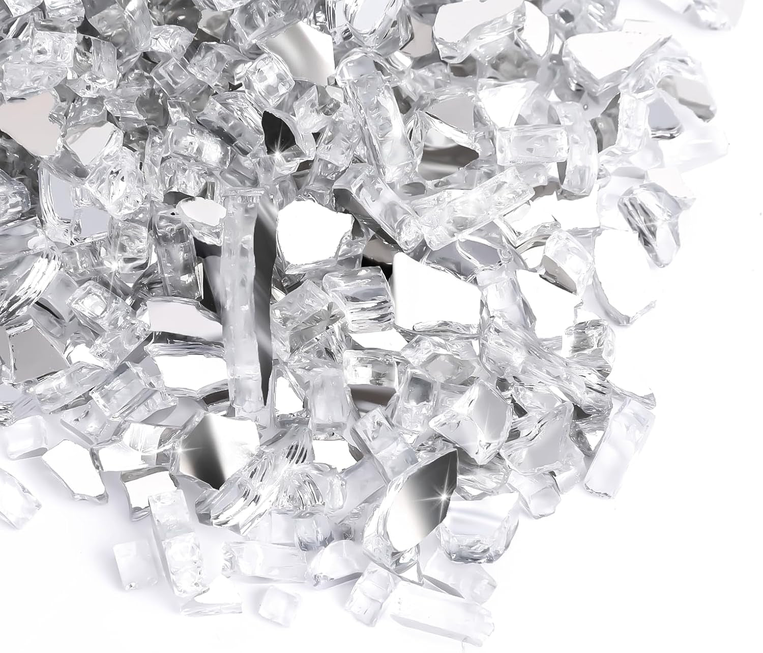 Fire Glass for Gas Fireplace 10 Pounds Fire Glass for Fireplace Fire Pit Glass Rock 1/2 Inch Clear Reflective Tempered Safe for Outdoors and Indoors Propane Fire Pit Table, Clear White