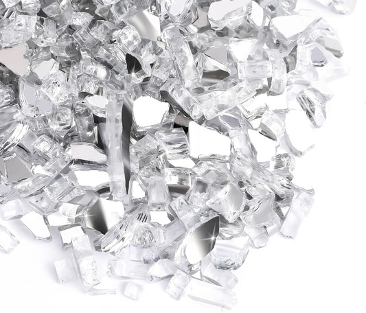 Fire Glass for Gas Fireplace 10 Pounds Fire Glass for Fireplace Fire Pit Glass Rock 1/2 Inch Clear Reflective Tempered Safe for Outdoors and Indoors Propane Fire Pit Table, Clear White