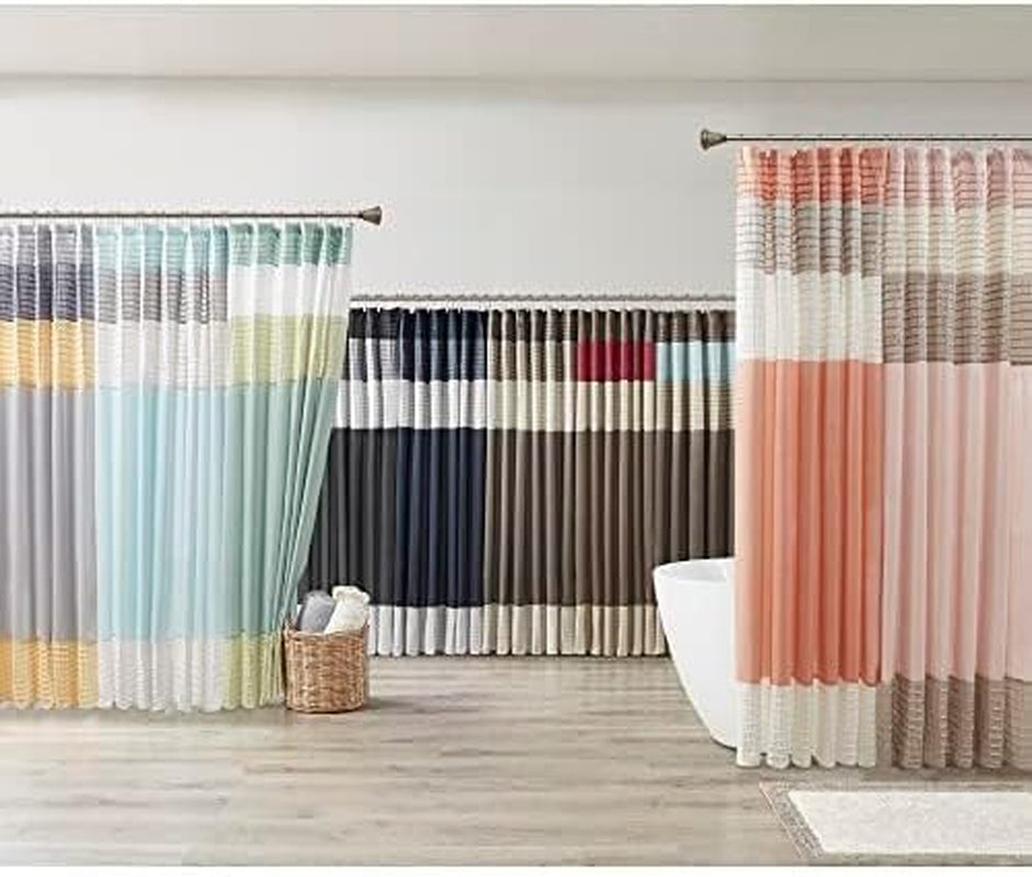 Amherst Bathroom Shower Curtain Faux Silk Pieced Striped Modern Microfiber Bath Curtains, 72X72 Inches, Red