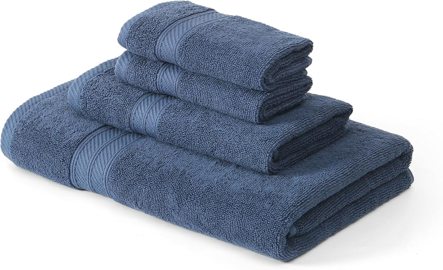 Trefoil Filigree 6-Piece 100% Cotton Towel Set – Reversible Yarn Dyed Jacquard – Includes 2 Bath Towels, 2 Hand Towels, 2 Washcloths – Absorbent, Quick Dry, Soft & Durable – Navy Blue