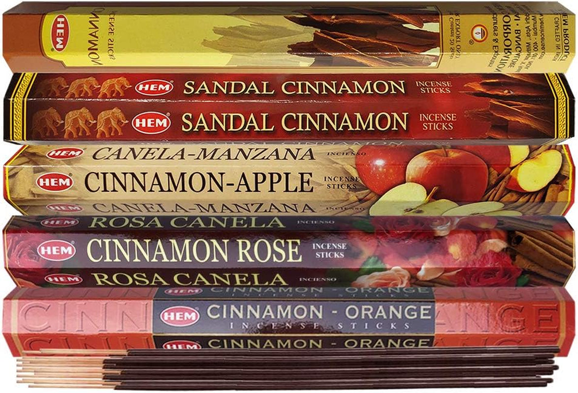 Hem Incense Sticks Variety Pack #8 and Incense Stick Holder Bundle with 5 Cinnamon Based Fragrances