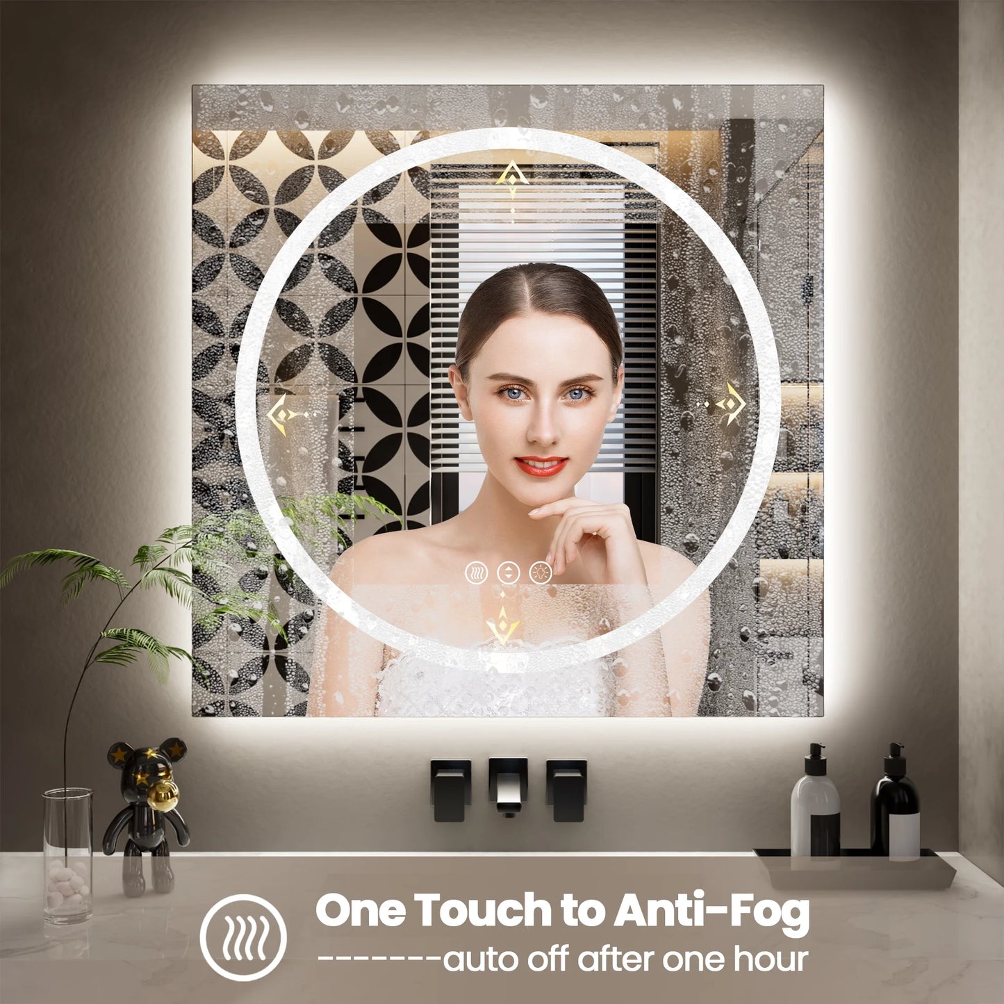 Double-Layer LED Bathroom Mirror 36X36 Inch,Wall Mirrors with Anti-Fog Vanity Mirror ,Shatter-Proof,Memory Makeup Mirror with LED Lights