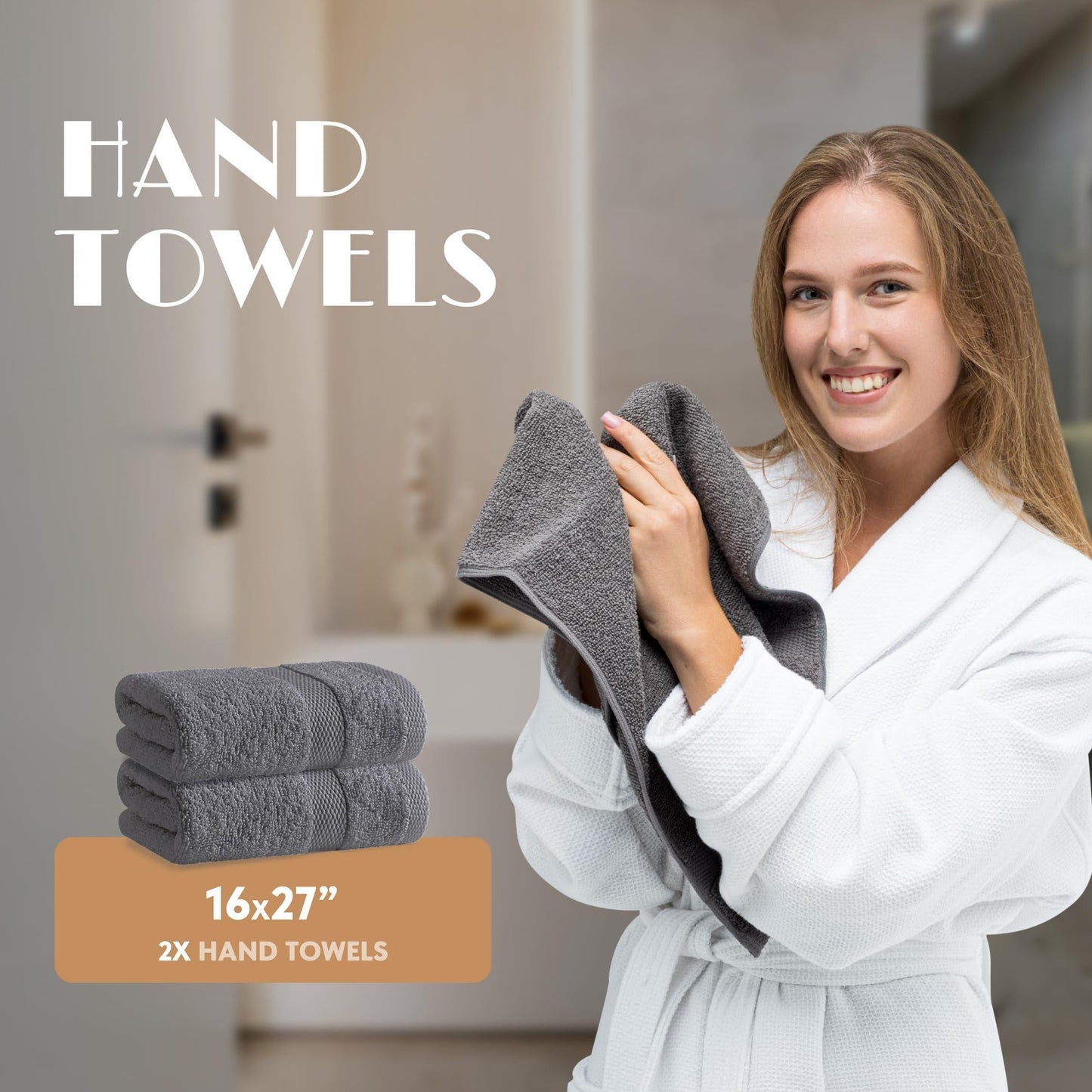 Gray Bath Towel Set of 6 Cotton 100% Highly Absorbent Towels for Bathroom 2 Luxury Bath Towels 650GSM 2 Hand Towels 2 Washcloths