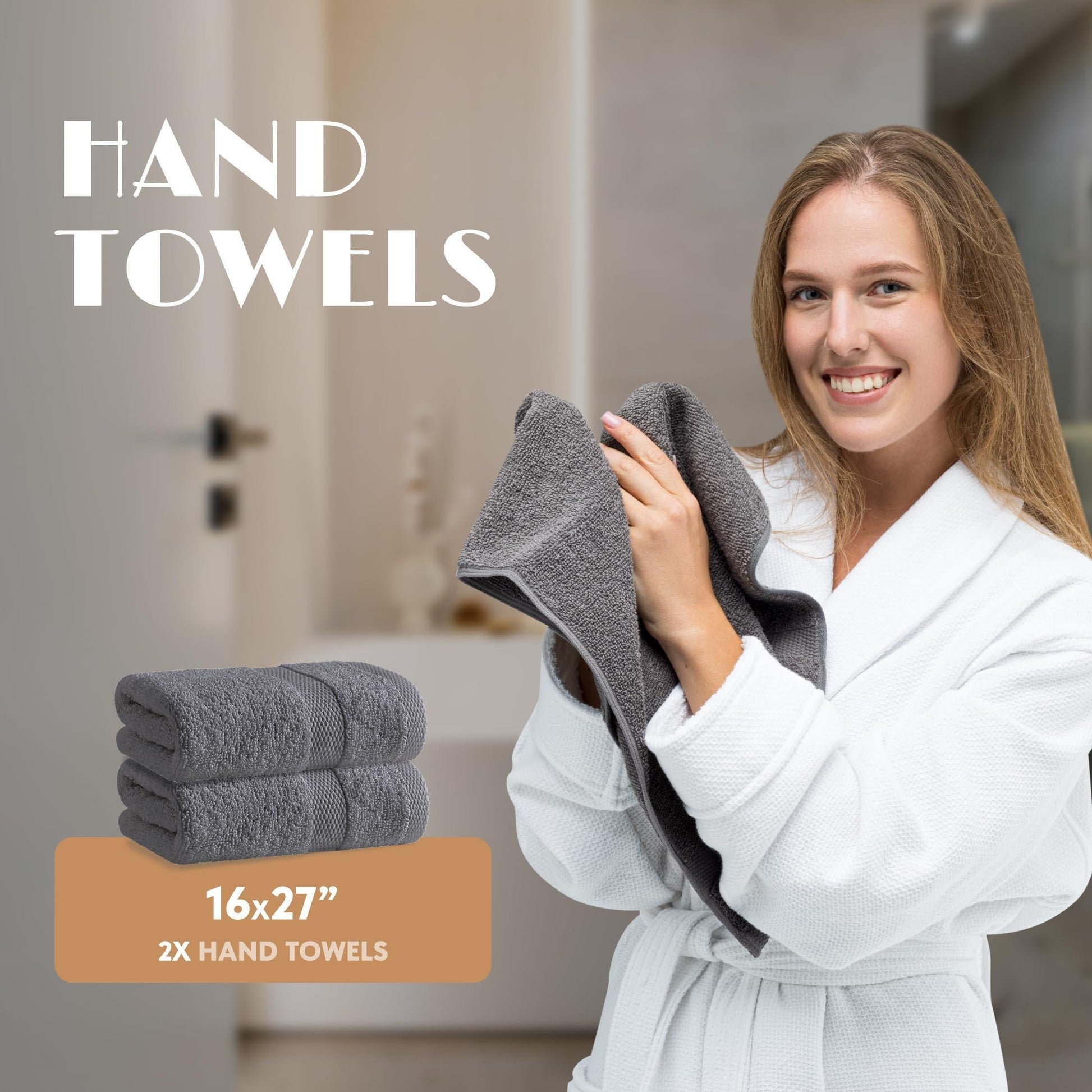 Gray Bath Towel Set of 6 Cotton 100% Highly Absorbent Towels for Bathroom 2 Luxury Bath Towels 650GSM 2 Hand Towels 2 Washcloths