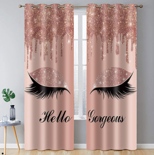 Hello Gorgeous Print Curtains Eyelash Windows Curtains Blackout Curtains Room Darkening Thermal Insulated Drapes for Living Room Bedroom Decor, 42"X 84", 2 Panels