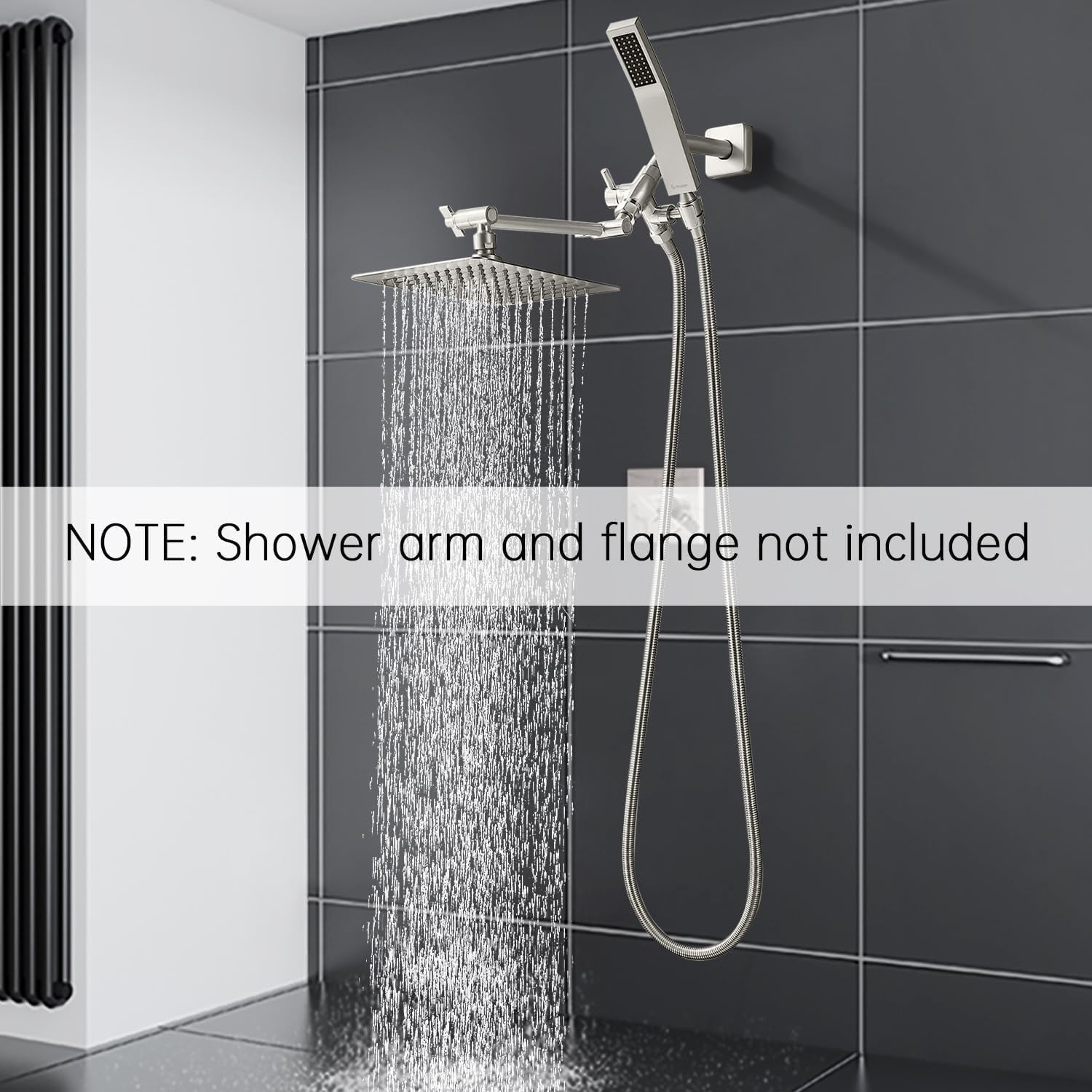 All Metal 8 Inch Dual Square Shower Head with Handheld Spray Combo, Rain Shower Head, Adjustable Extension Arm, 3-Way Diverter, 71 Inch Extra Long Hose - a Bathroom Upgrade (Brushed Nickel)