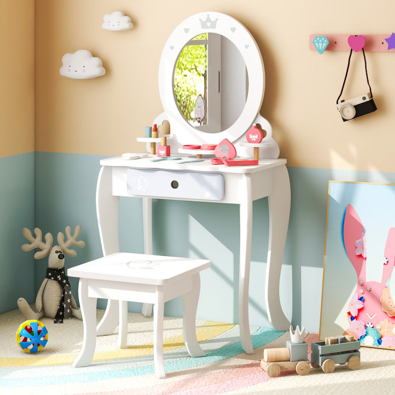 Kids 2-In-1 Princess Makeup Table and Chair Set with Removable Mirror