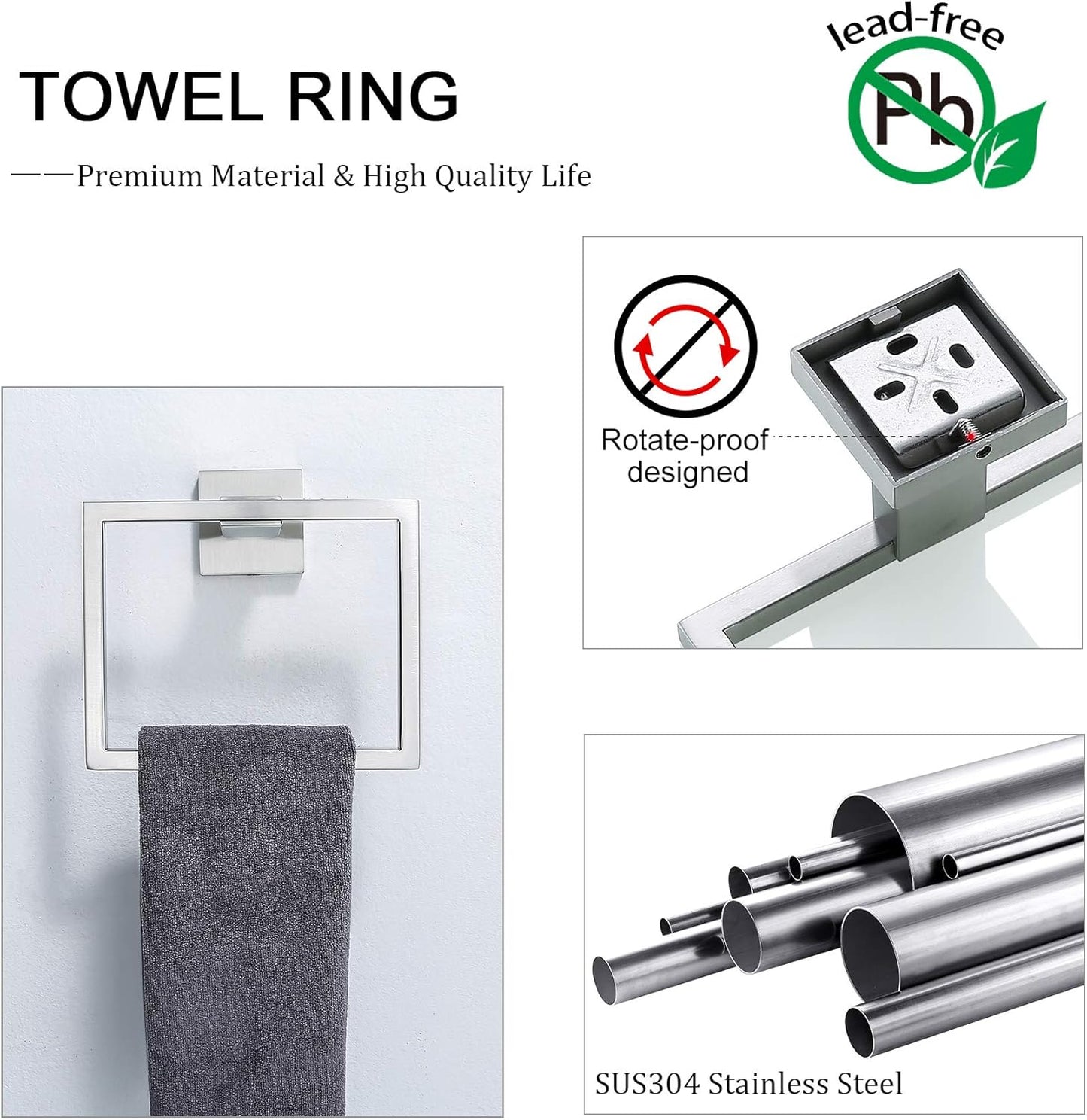 Towel Bar Set 5 Pieces Brushed Nickel Bathroom Hardware Set|Stainless Steel Wall Mounted 23.6-Inch Towel Rack