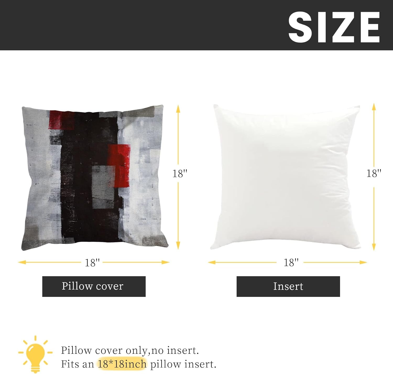Red and Black Throw Pillow Covers 18X18 Set of 4 Decorative Cushion Cover Grey Abstract Art Painting Pillowcase for Sofa Bedroom Living Room Décor