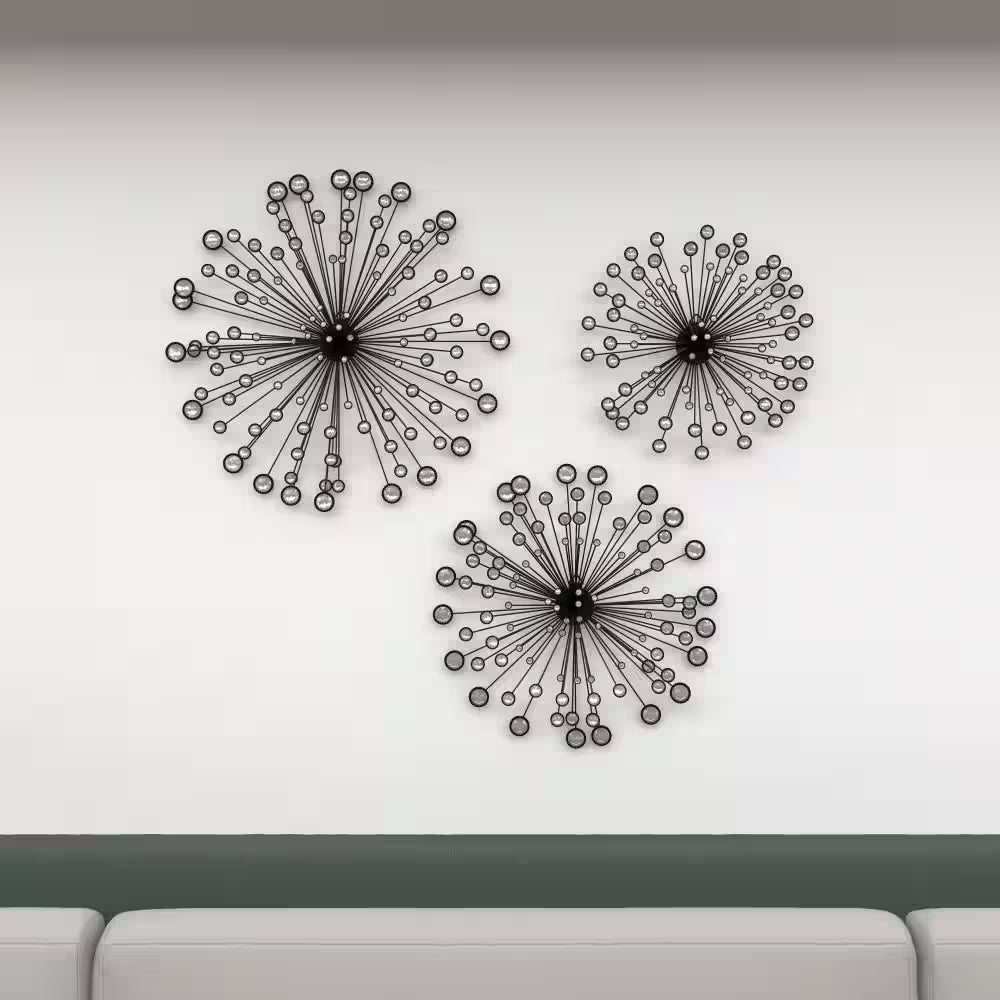 Caspian 24 In. X 4 In. Black Metal Starburst Wall Decor with Crystal Embellishments (3-Pack)
