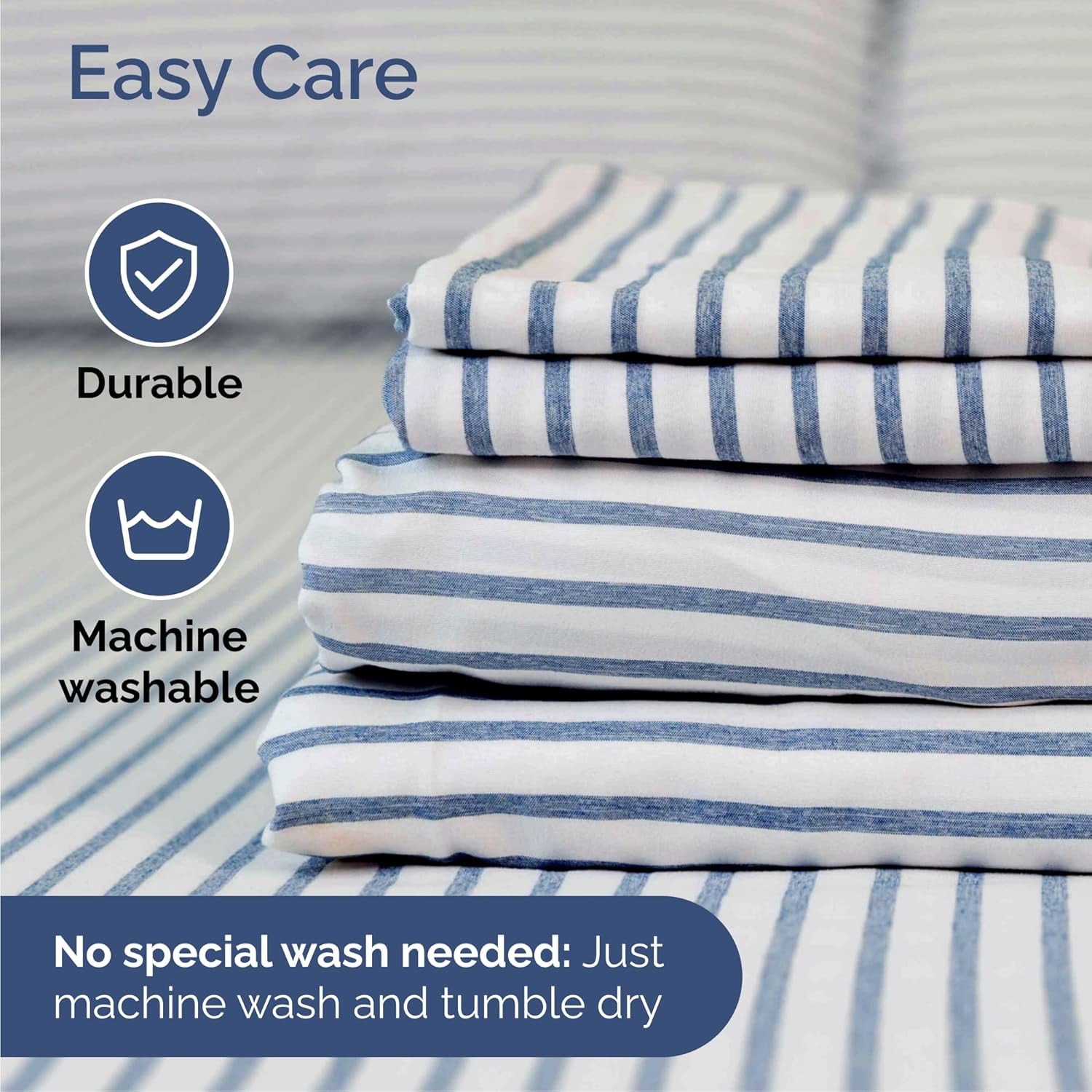 Cal King Size 4 Piece Sheet Set - Comfy Breathable & Cooling Bed Sheets Set - Hotel Luxury Bedding for Women, Men, Kids, Teens, Boys & Girls - Deep Pockets & Wrinkle Free - Oeko-Tex - Blue Stripes 2