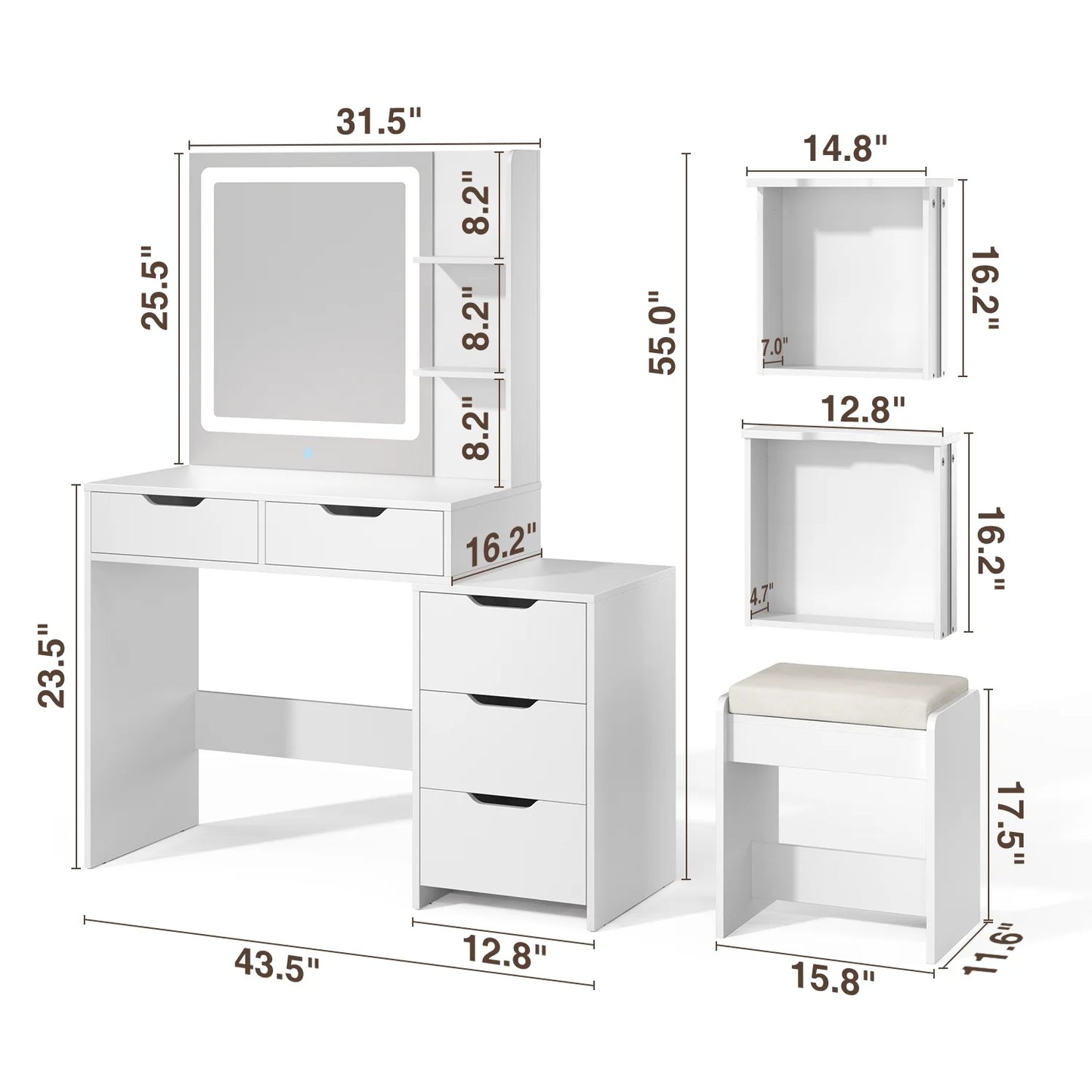 Makeup Vanity with Mirror and Lights Large Vanity Table Set White