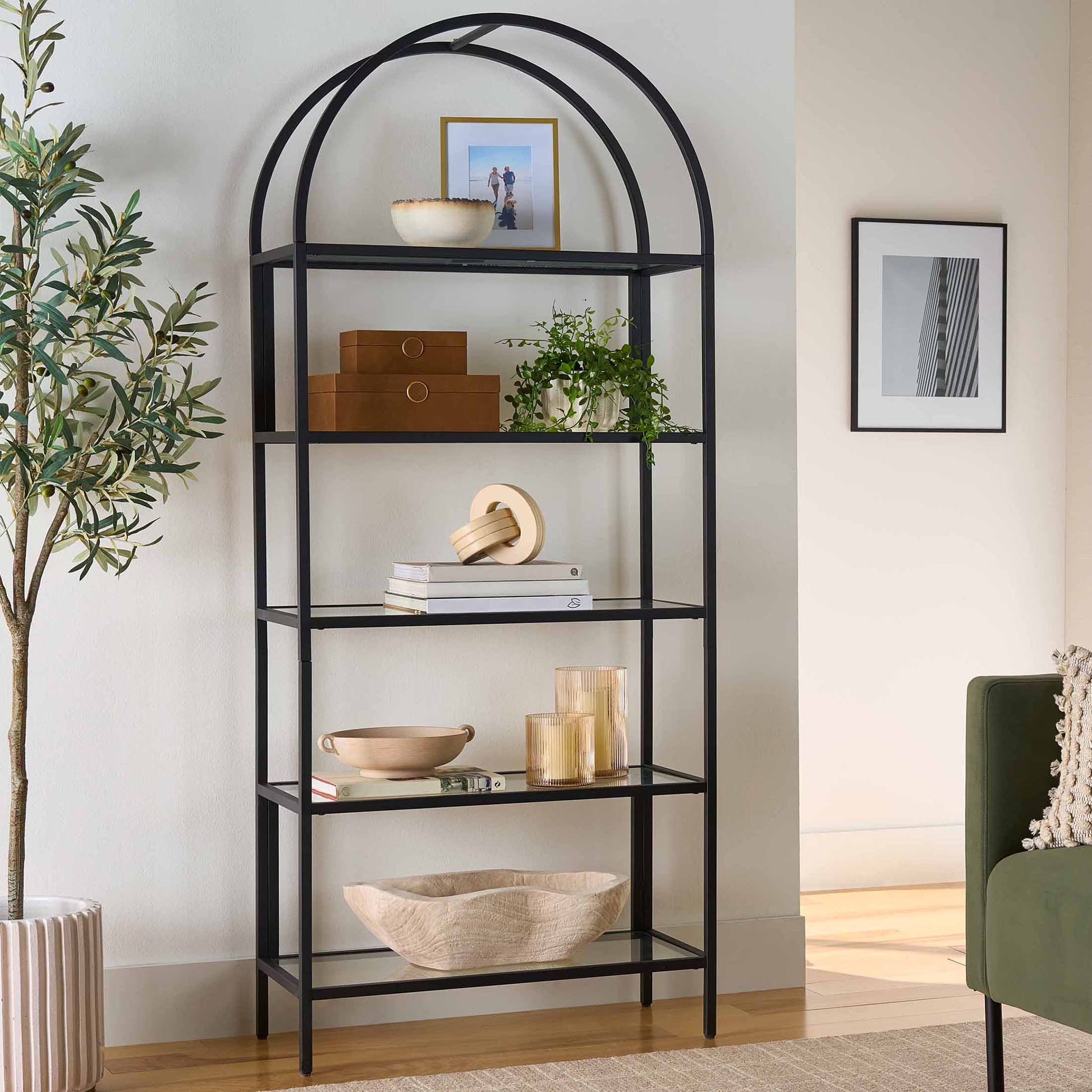 Nola Arc Bookshelf, Black Finish
