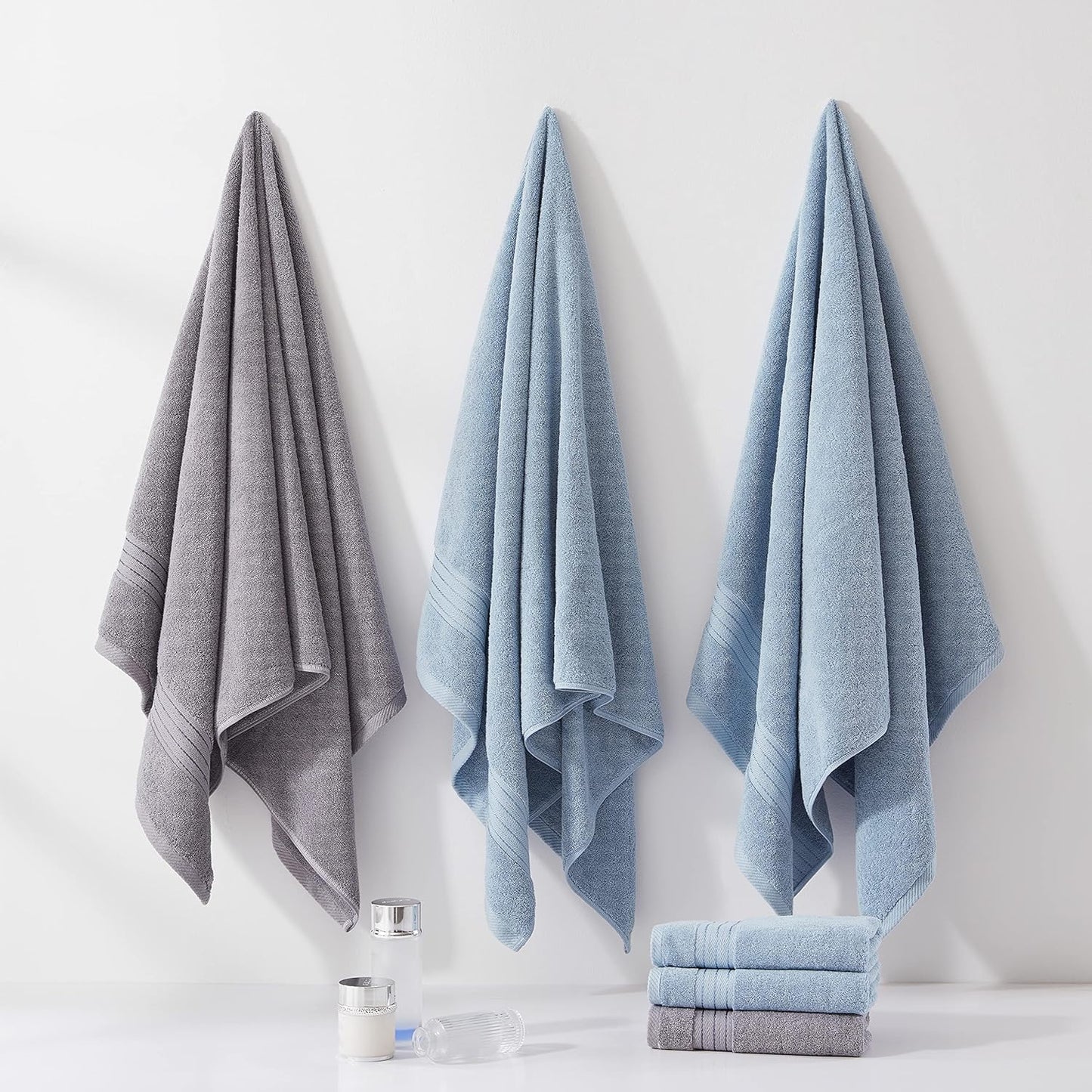 Light Blue Towel Sets for Bathroom 6Pcs, Turkish Cotton Bath Towel Set Soft Highly Absorbent and Durable 650 GSM Luxury Bathroom Sets with 2 Bath Towels, 2 Hand Towels, 2 Washclothes