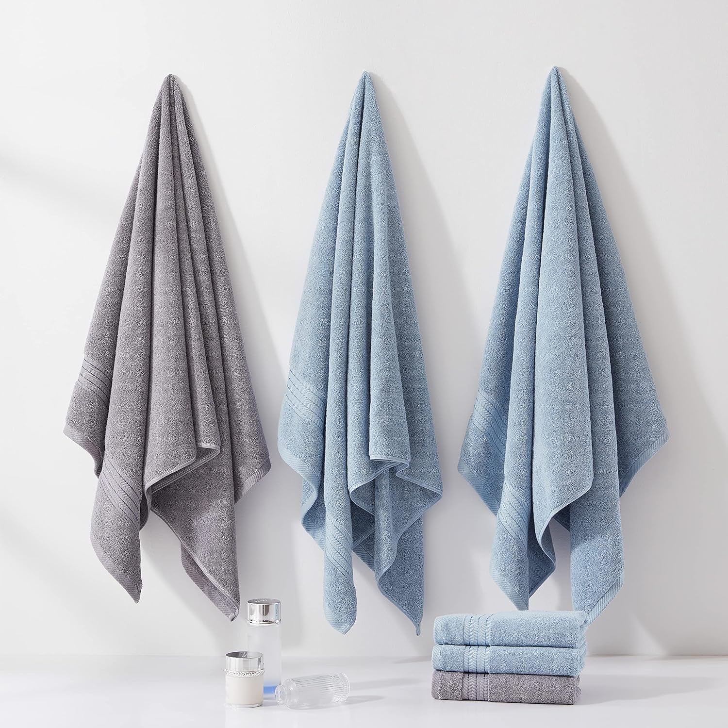 Light Blue Towel Sets for Bathroom 6Pcs, Turkish Cotton Bath Towel Set Soft Highly Absorbent and Durable 650 GSM Luxury Bathroom Sets with 2 Bath Towels, 2 Hand Towels, 2 Washclothes
