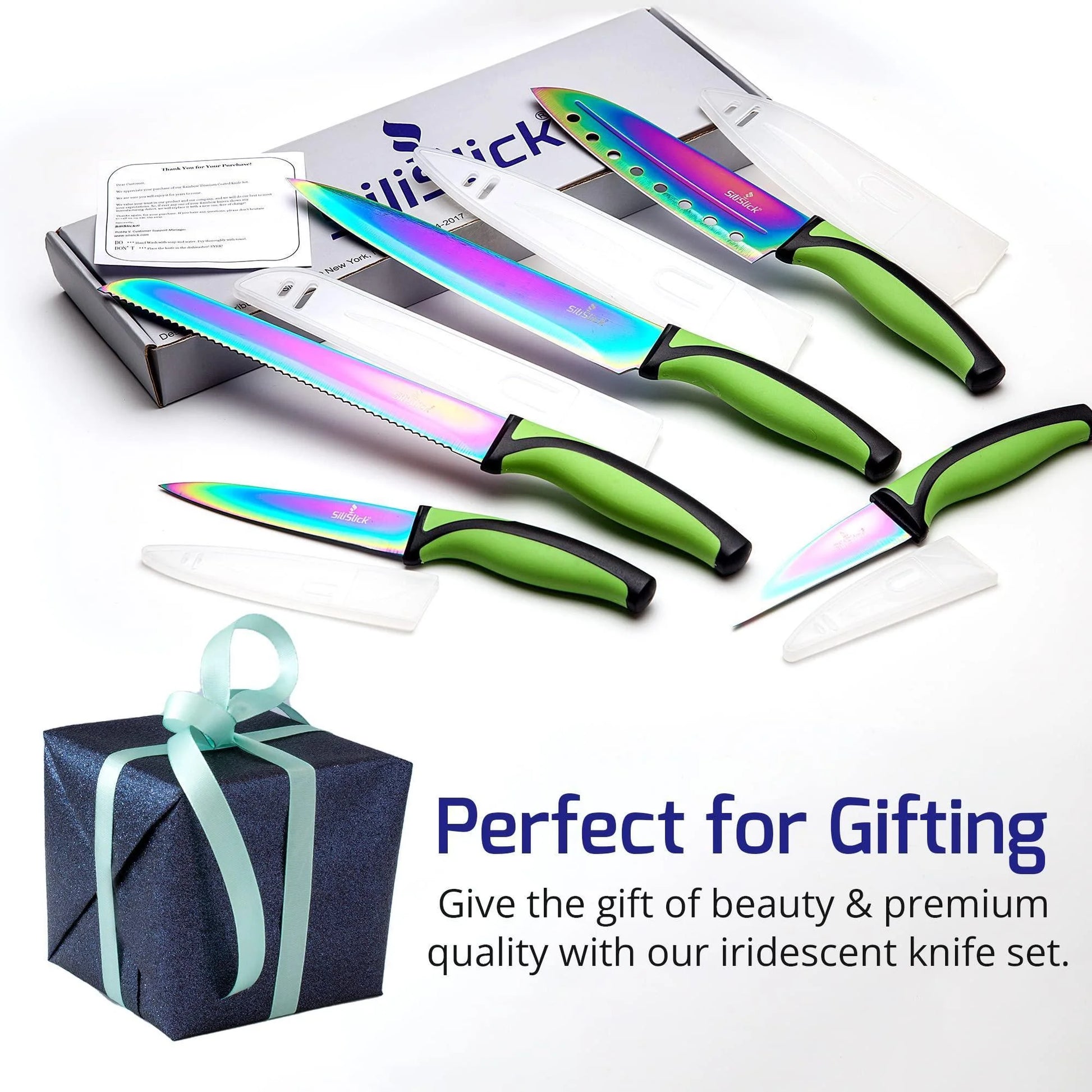 Kitchen Knife Set Kit 5 Dishwasher Safe Colorful Knives with Sharpener Blue