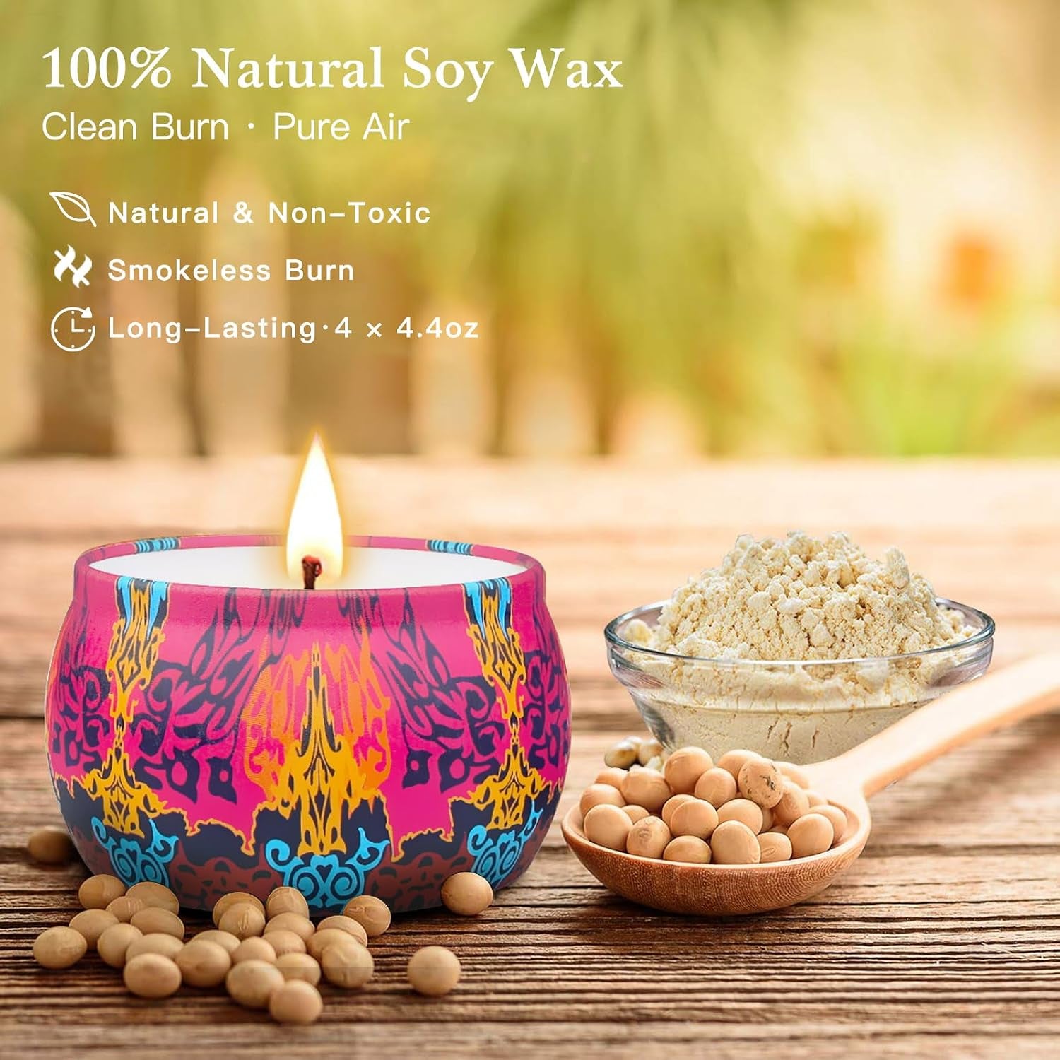 Scented Candles Gift Set for Women, 4 Pack | 120-Hr, Hand-Painted, 100% Natural Soy Wax, Fig/Lemon/Spring/Lavender, Home Décor, Gift-Ready, Clean Burn, Gifts for Women