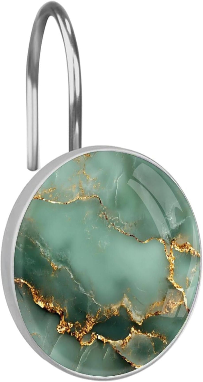 Shower Curtain Hooks Decorative,Marble Curtain Hooks Rust Proof, Set of 12 Shower Hooks for Curtain Rustproof Decorative Shower Rings for Bathroom