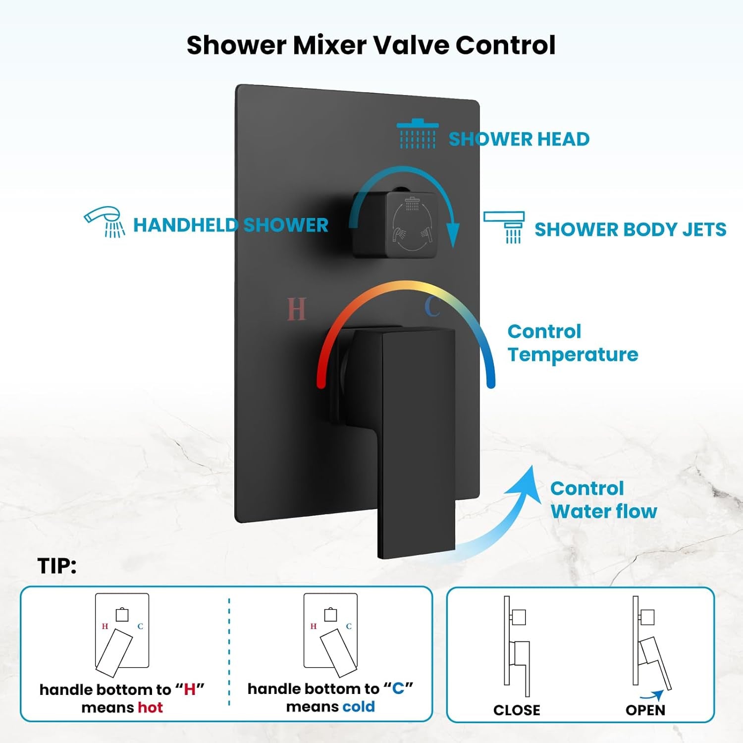 Ceiling Mount Rain Shower Faucet Set with 4 Body Spray Jets Rainfall Shower Head and Handheld Sprayer Multi Shower System Rough-In Valve and Trim Included 12 Inch Shower Head,Matte Black