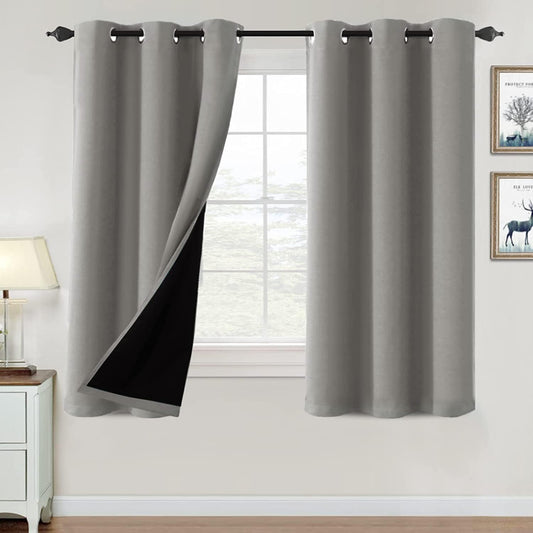 100% Blackout Curtains for Bedroom Thermal Insulated Blackout Curtains 63 Inch Length Heat and Full Light Blocking Curtains for Living Room with Black Liner 2 Panels Set, Dove Gray
