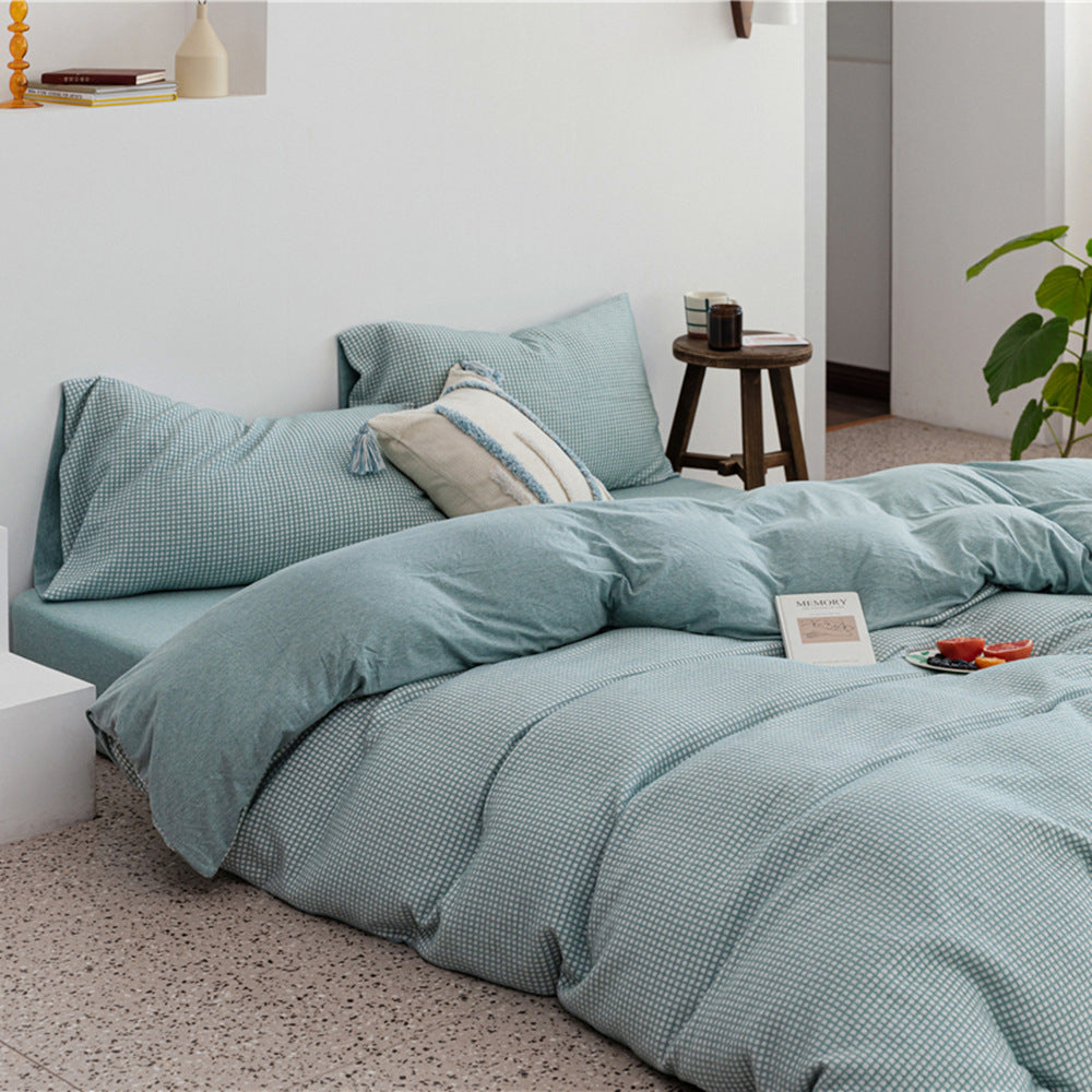 Tianzhu Cotton Nude Sleeping Four-Piece Set 100 Cotton Simple Knitted Quilt Cover Bedding