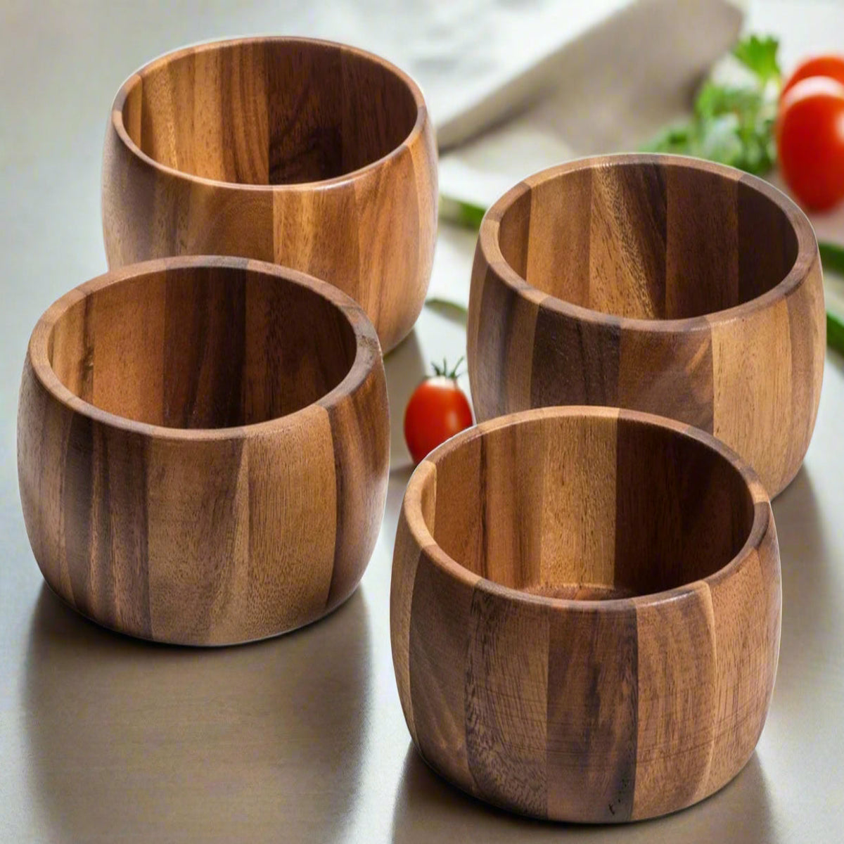 Handcrafted Acacia Wood Individual Salad Bowls