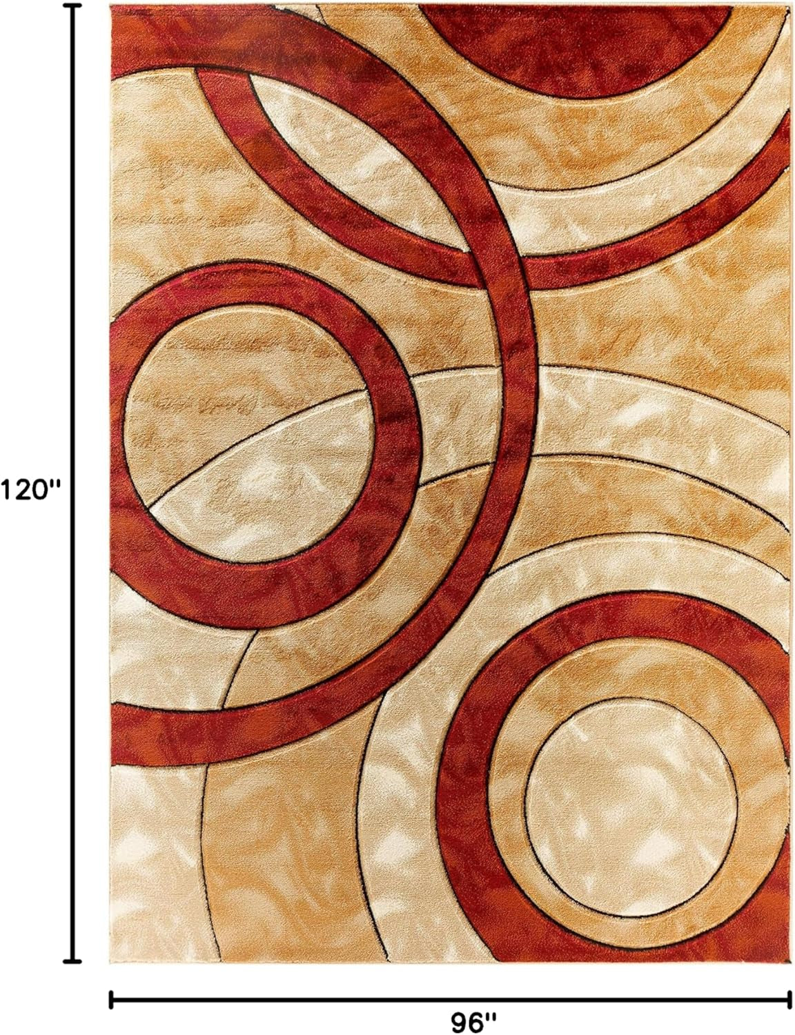 Area Rug Modern 8X10 Dark Red Circles Geometry Soft Hand Carved Contemporary Floor Carpet Fluffy Texture for Indoor Living Dining Room and Bedroom Area