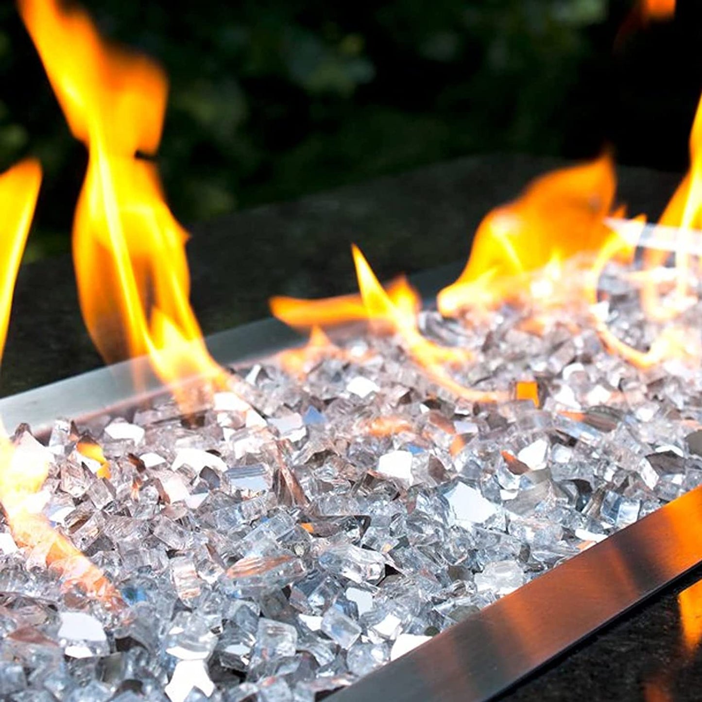Fire Glass for Gas Fireplace 10 Pounds Fire Glass for Fireplace Fire Pit Glass Rock 1/2 Inch Clear Reflective Tempered Safe for Outdoors and Indoors Propane Fire Pit Table, Clear White