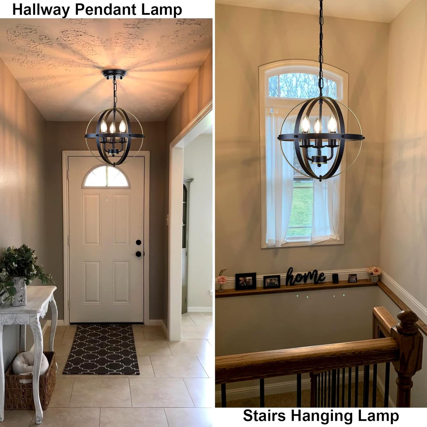 DLLT Chandelier Farmhouse Hanging Lighting, 3 Lights Globe Ceiling Light Fixture, Metal Swag Pendant Lighting for Kitchen, Dining Room, Living Room, Hallway, Bedroom, Entryway, E12 Base Gold
