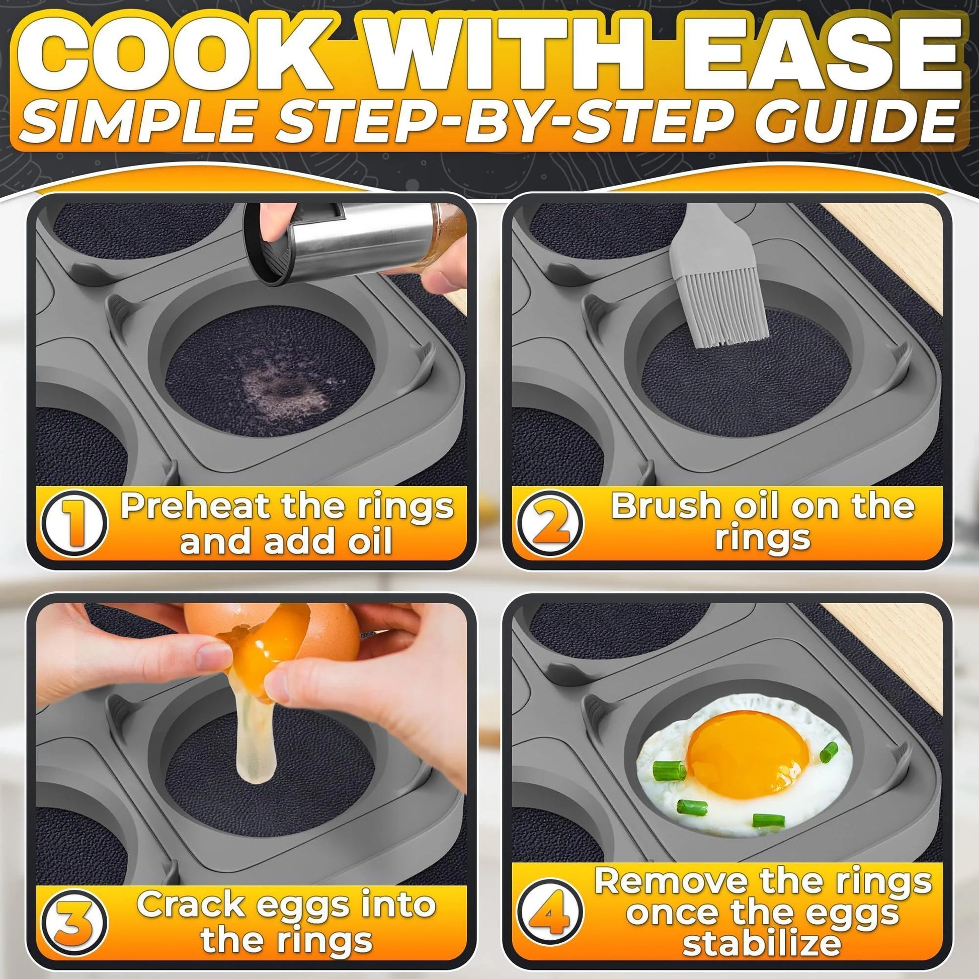 Silicone Egg Rings for Frying Eggs 16.5 X8.9 Inch 6 Ring Removable Silicone Egg Molds for Griddle 12 Shapes 6 round & 6 Square Non Stick & Heat Resistant Ergonomic Handles for Easy Cooking