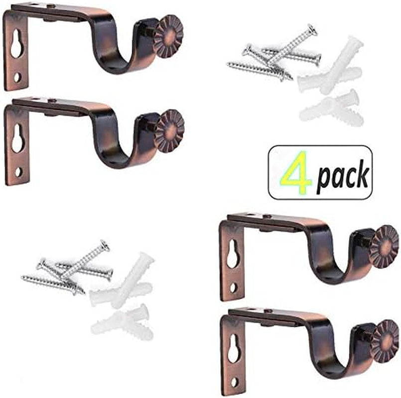 Adjustable Curtain Rod Wall Bracket, Set of 4, Red Bronze, Premium Steel Drapery Rod Bracket for Walls