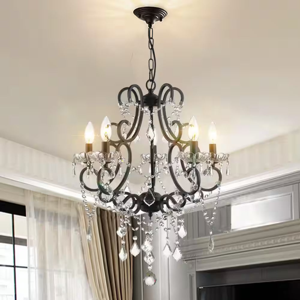 Atlanta 5-Light 22 In. Black Crystal Traditional Candle Dimmable Chandeliers Living Dining Foyer Lighting