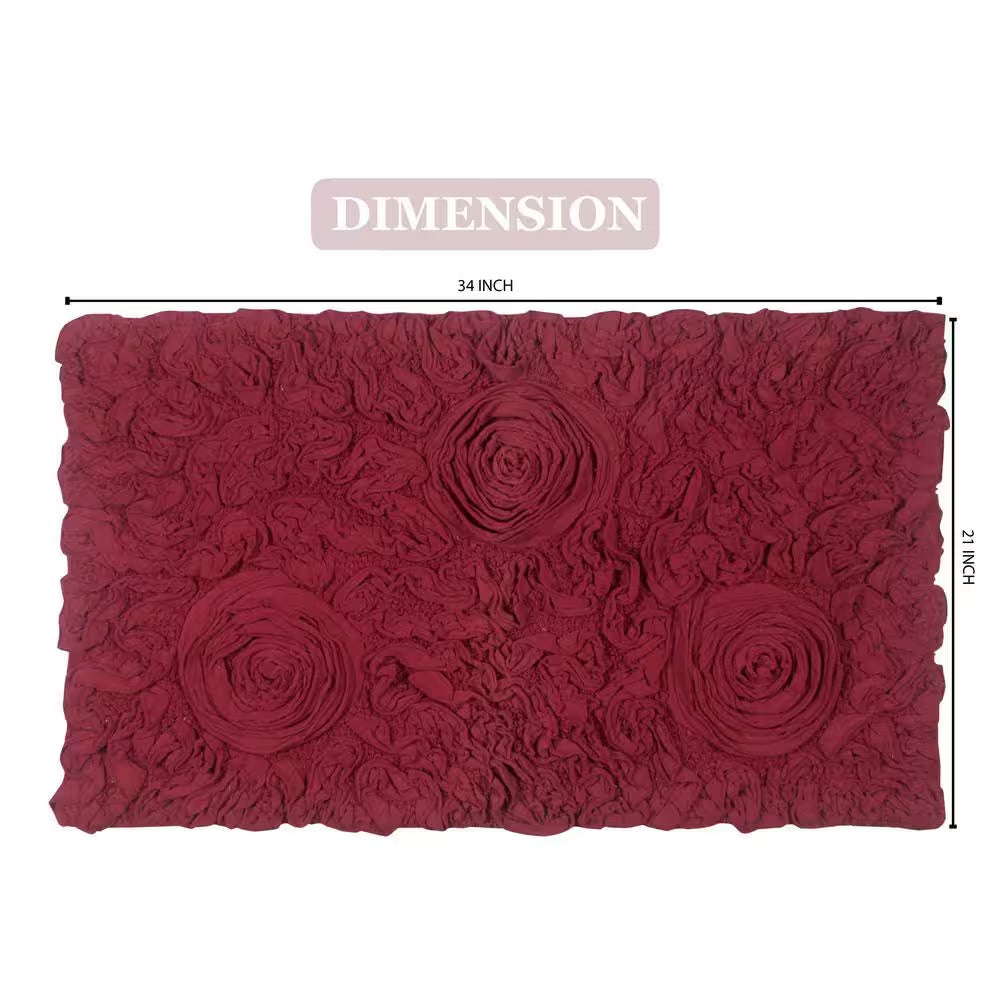 Bell Flower Collection 100% Cotton Tufted Bath Rugs, 21 In. X34 In. Rectangle, Red