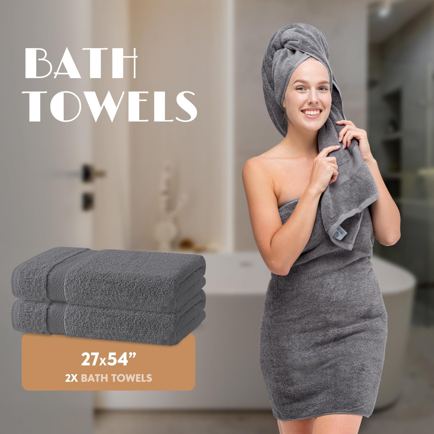 Gray Bath Towel Set of 6 Cotton 100% Highly Absorbent Towels for Bathroom 2 Luxury Bath Towels 650GSM 2 Hand Towels 2 Washcloths