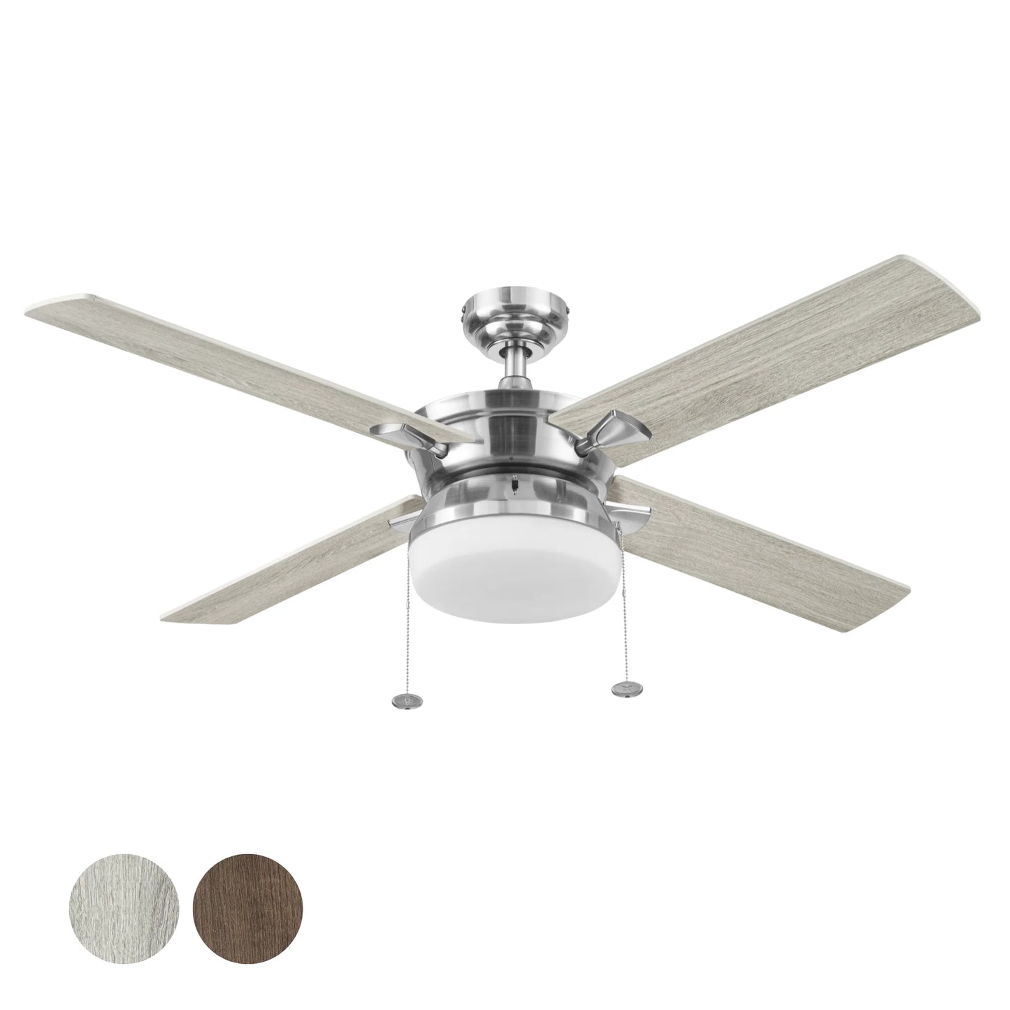 Blair 52" Nickel Modern Indoor Ceiling Fan with Light, 4 Blades, Pull Chains & Reverse Airflow