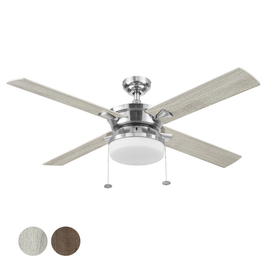 Blair 52" Nickel Modern Indoor Ceiling Fan with Light, 4 Blades, Pull Chains & Reverse Airflow