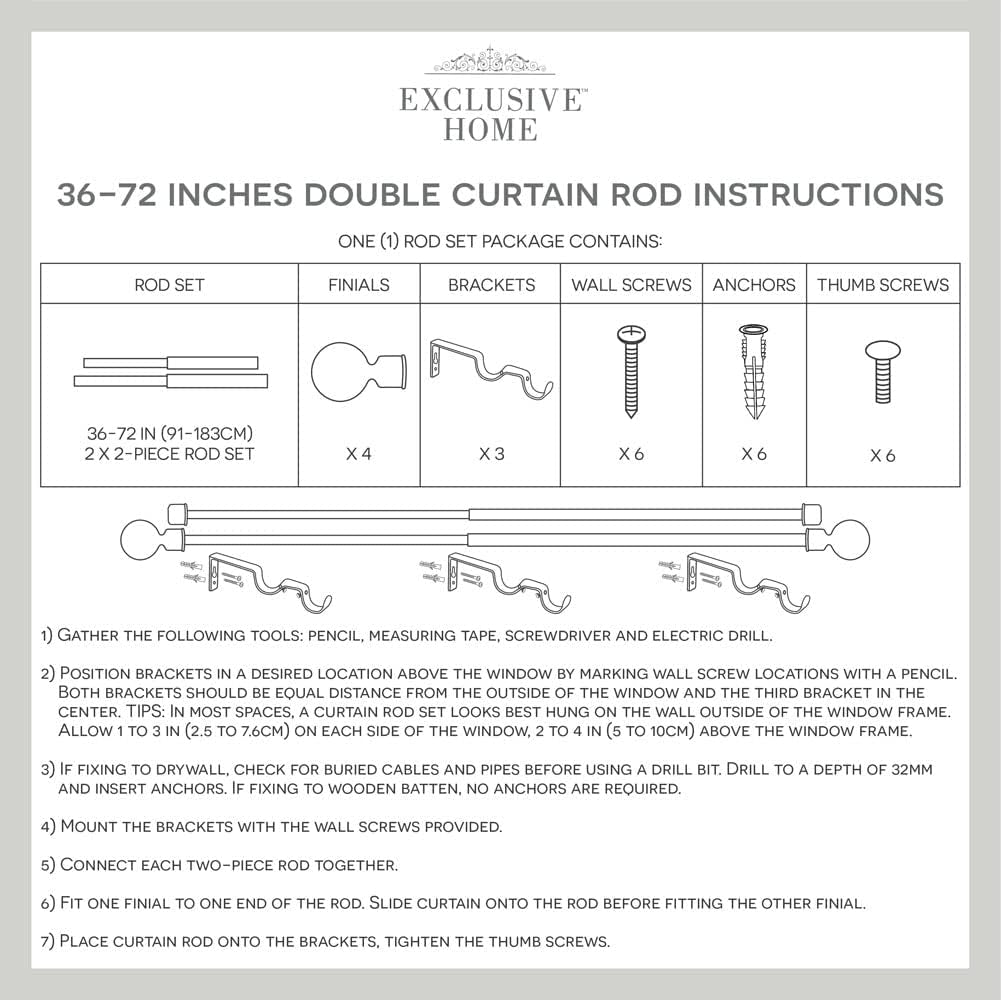 Curtains ER1025-03 3672 Topper Double Curtain Rod and Finial Set, 36"-72", Matte Bronze