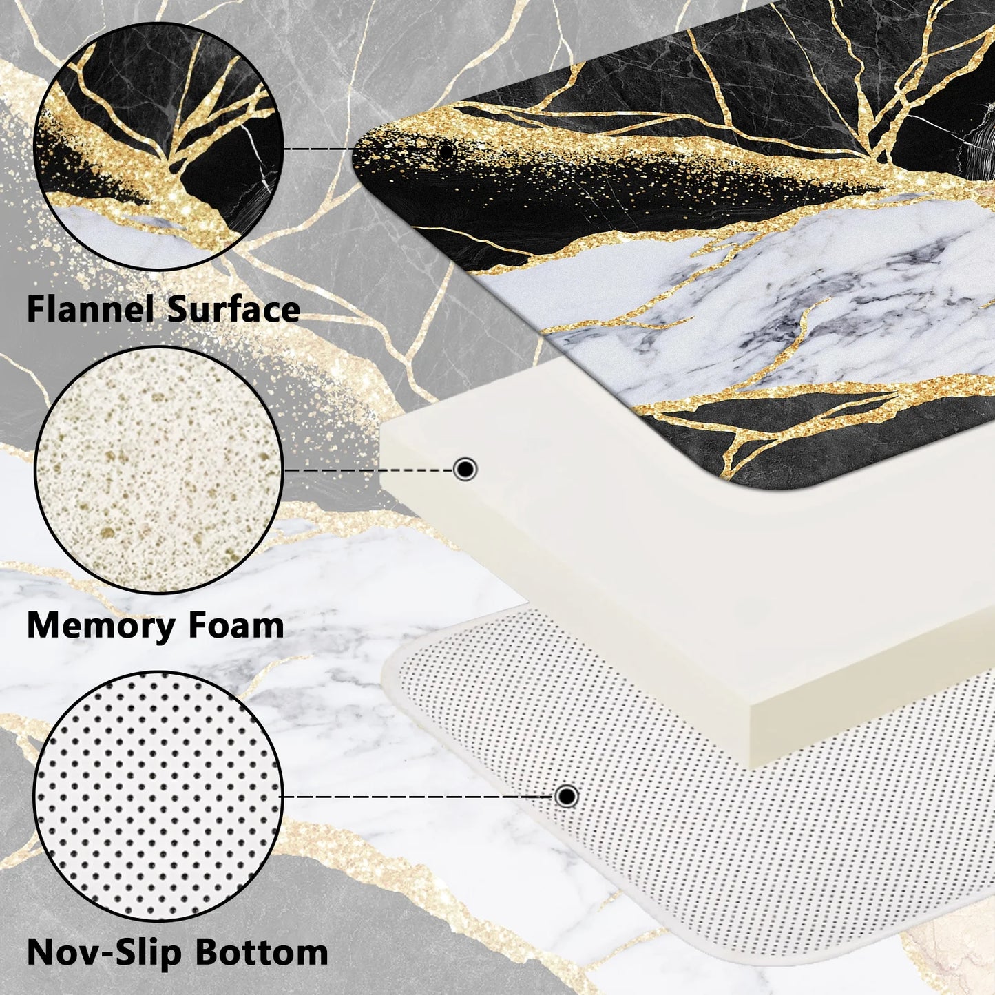 Black Gold Marble Shower Curtain Sets with Rugs, 16 Pc Modern Abstract Bathroom Sets, Waterproof Fabric Bathroom Curtain Decor with Hooks