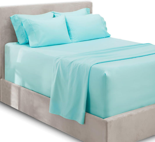 Extra Deep Pocket Sheets - Fits Mattress 18-24 Inches Deep - Extra Deep Pocket Twin Sheets Sets - 4 Piece Twin Size - Twin - Aqua Blue Sheets